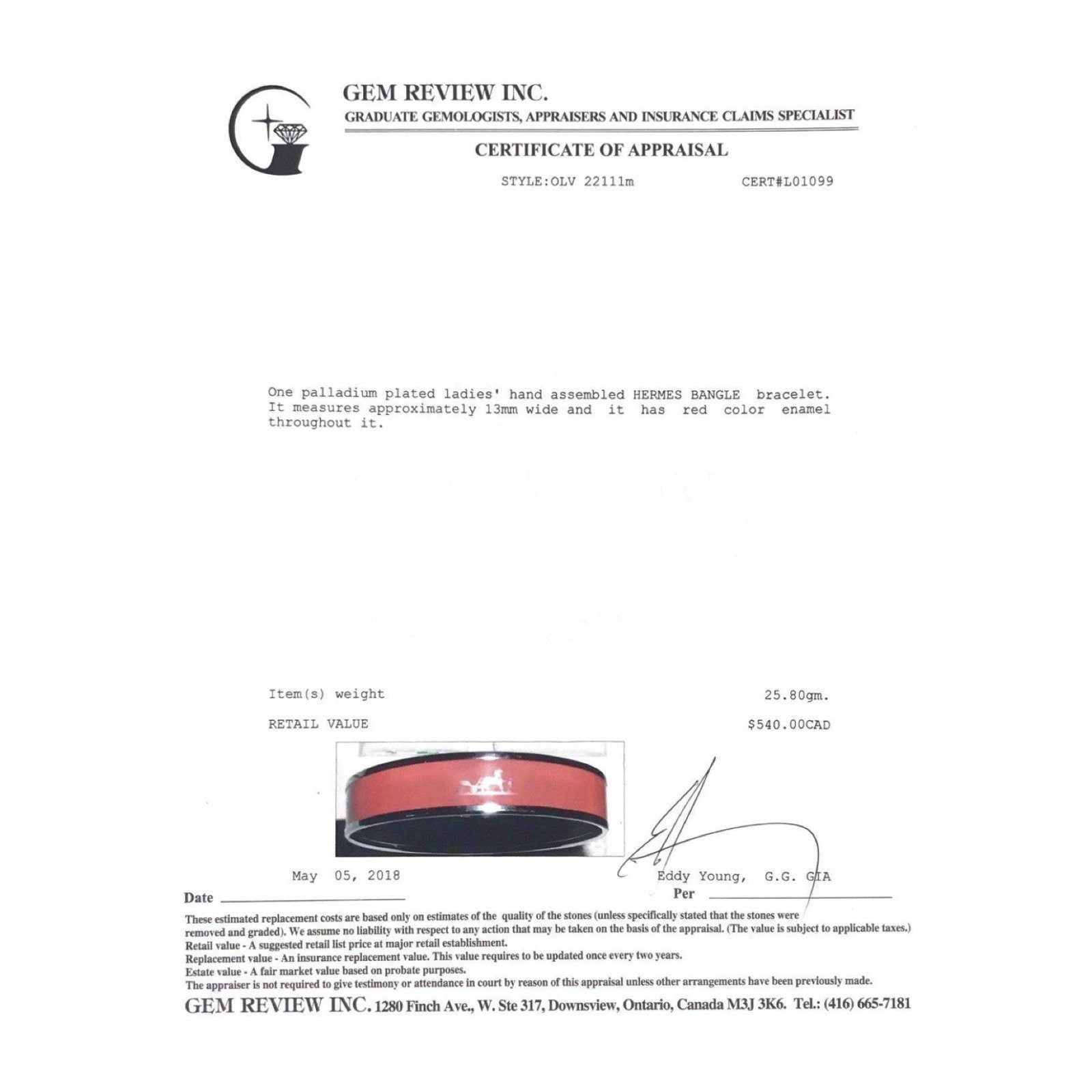 Hermes Narrow Enamel Bangle Bracelet