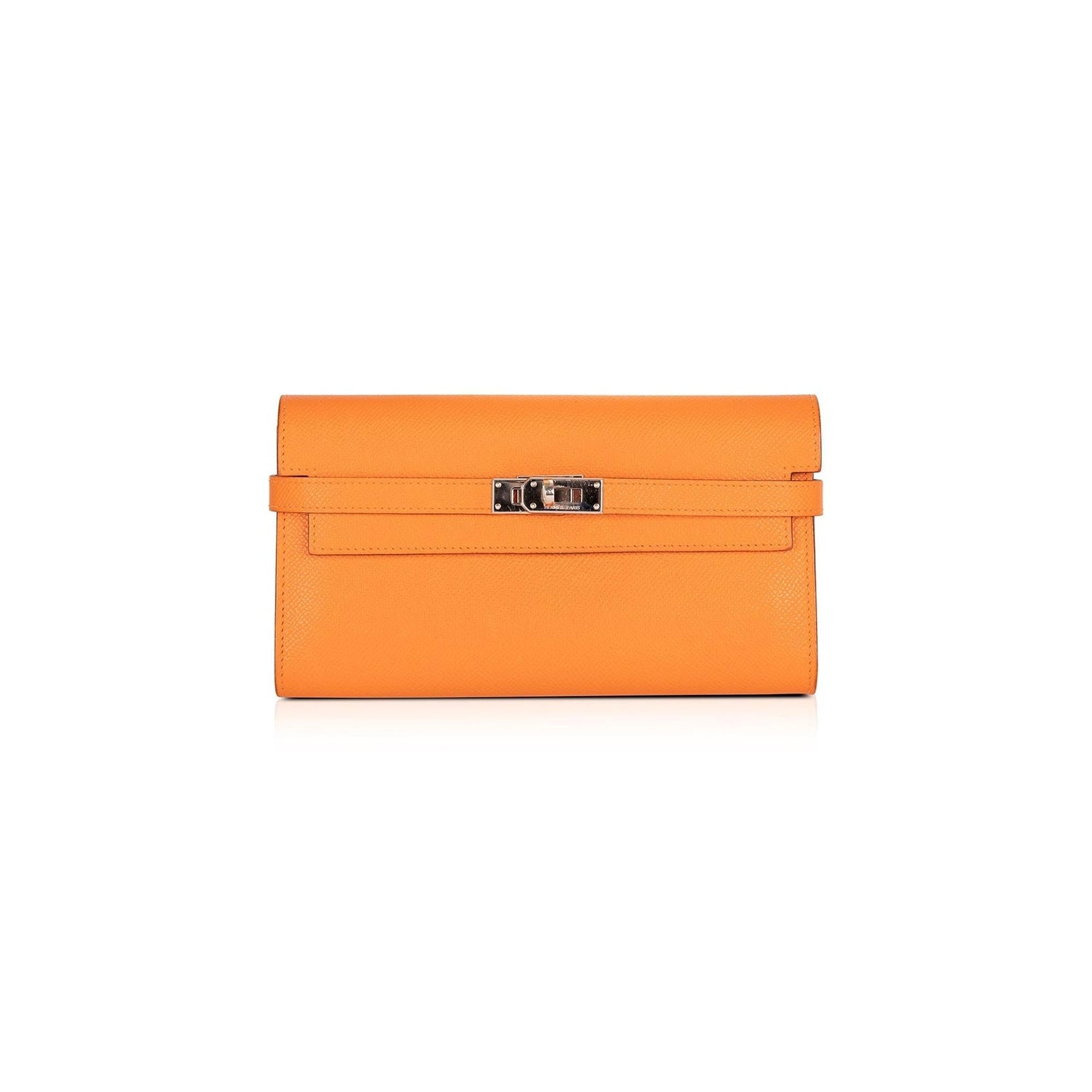 Hermes Orange Epsom Classic Kelly Wallet w/ Box