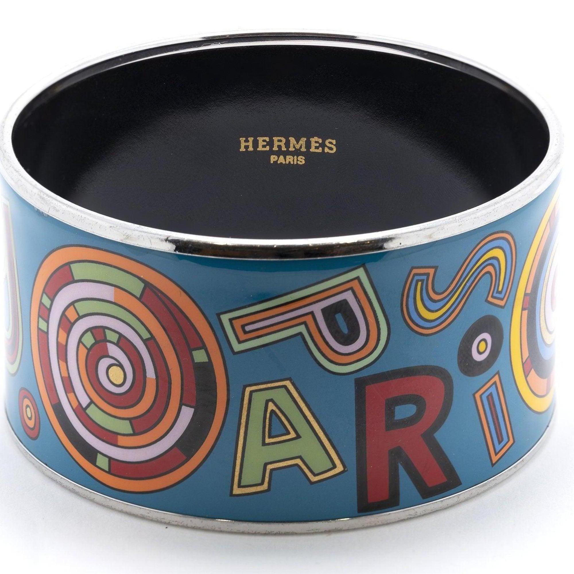 Hermes Paris 24 Wide Enamel Bangle Bracelet