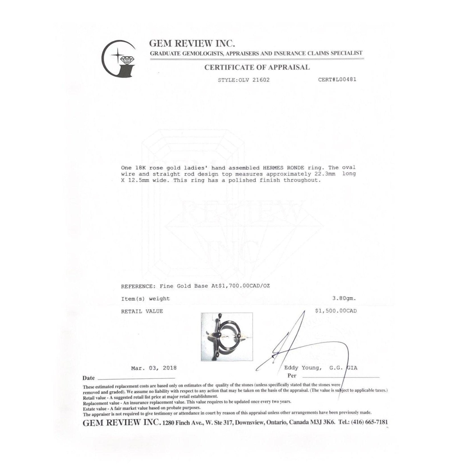 Hermes Ronde Ring in 18K Rose Gold