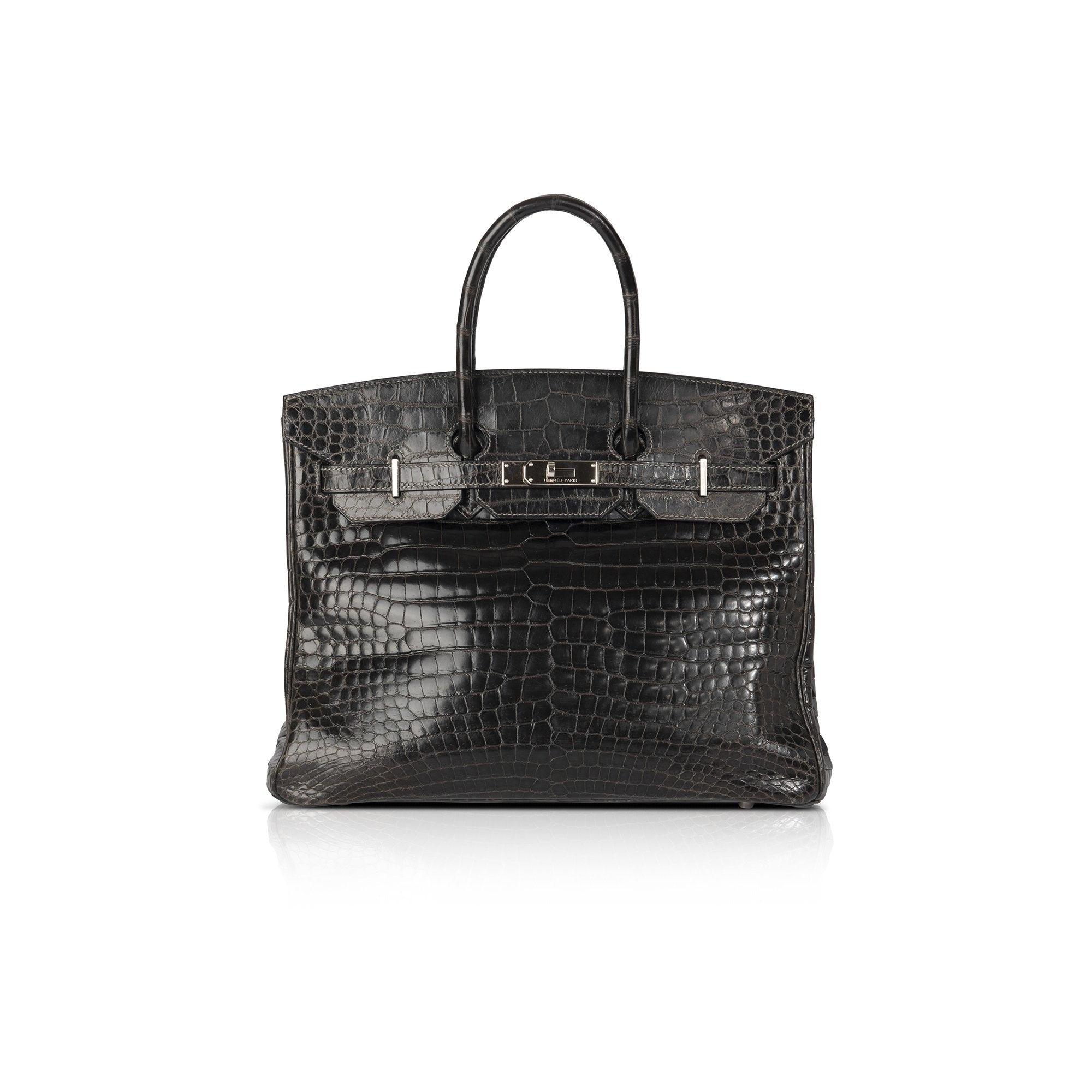 Hermes Shiny Graphite Porosus Crocodile Birkin 35
