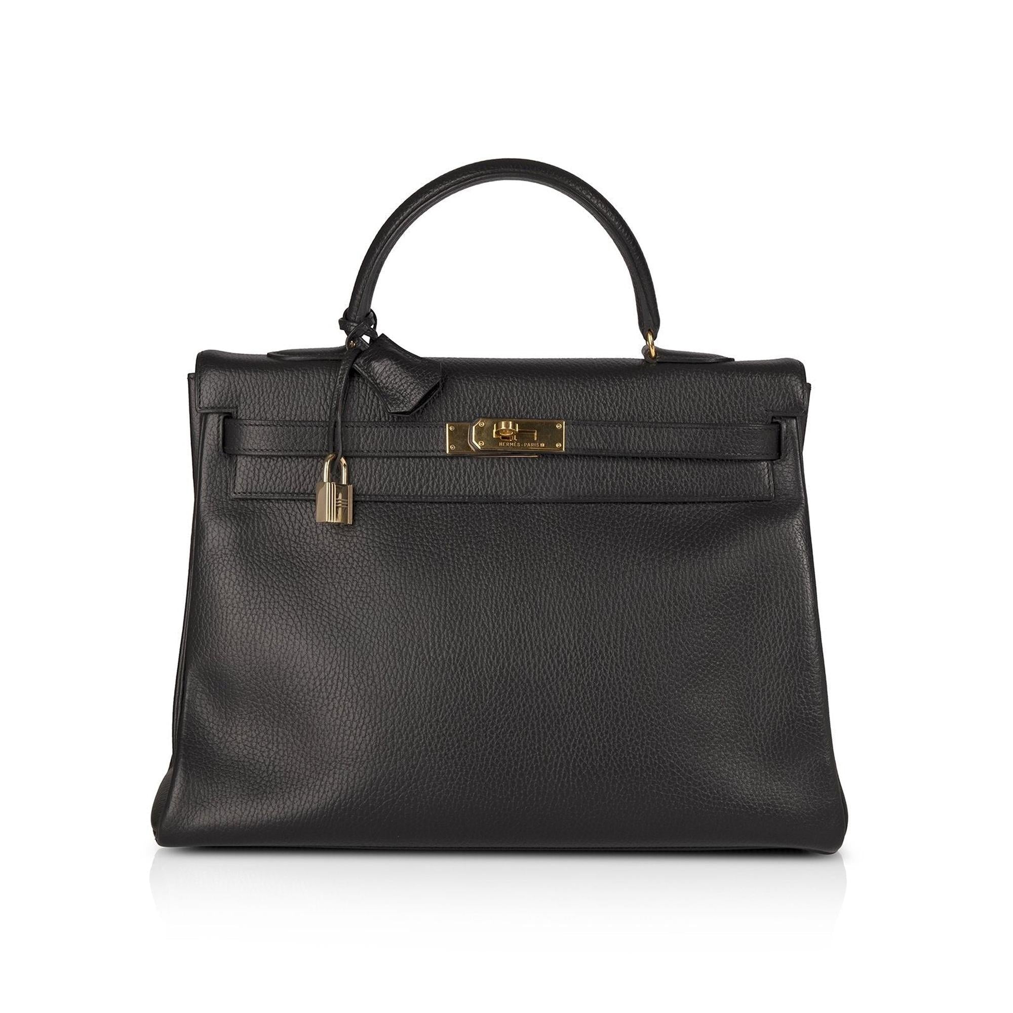 Hermes Vintage Black Clemence Kelly Retourne 35