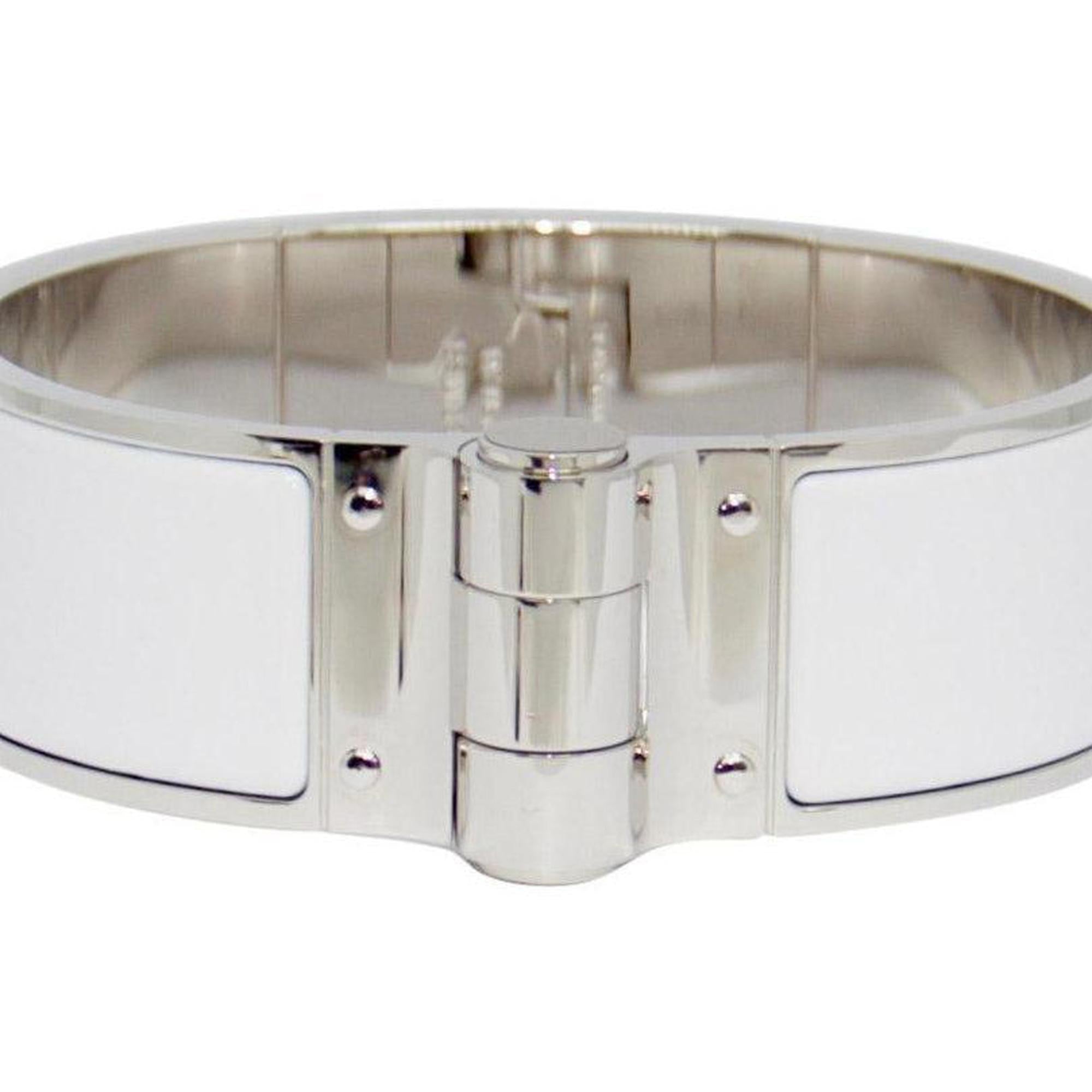 Hermes White Enamel Hinged Bracelet