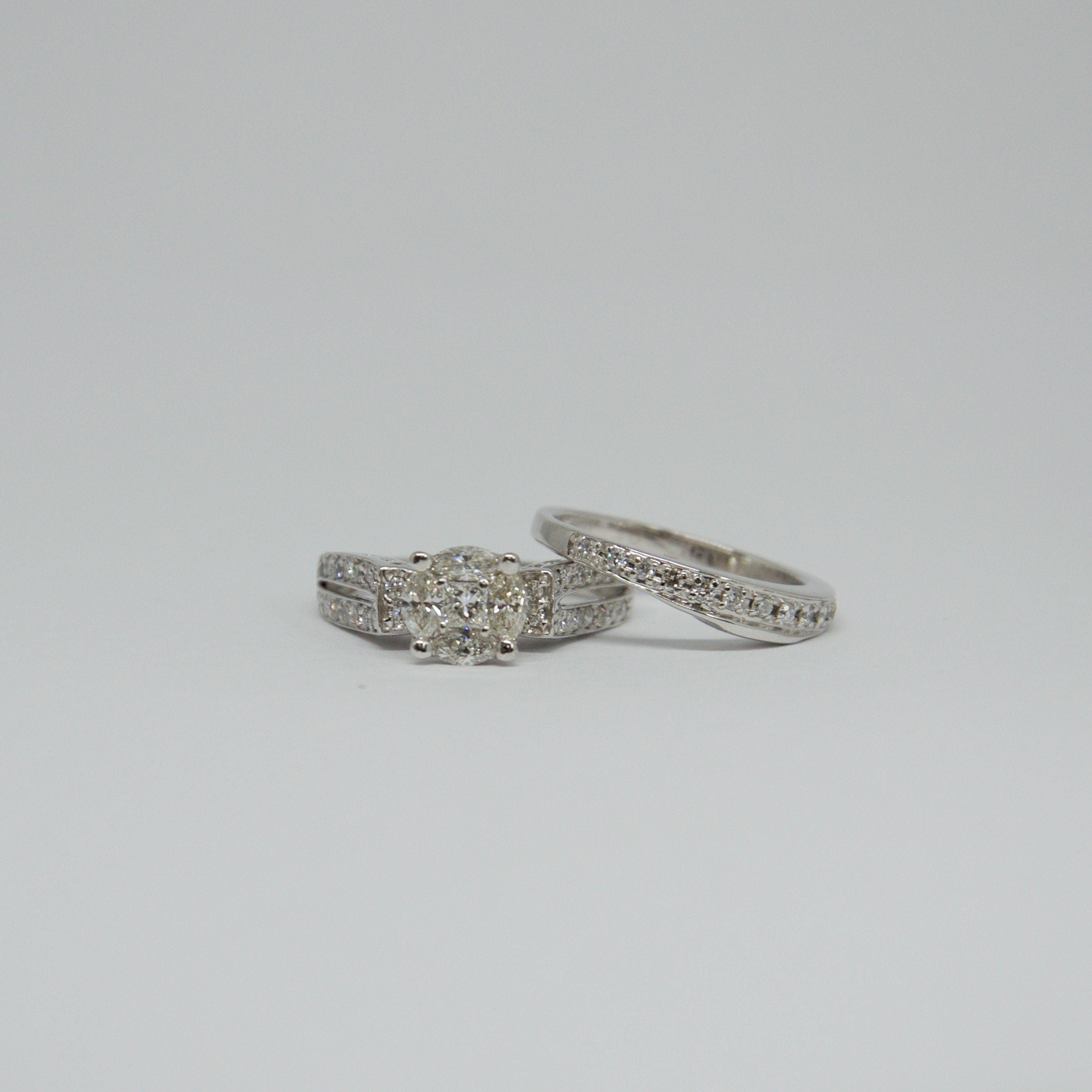 Invisible Set Diamond Ring and Matching Band