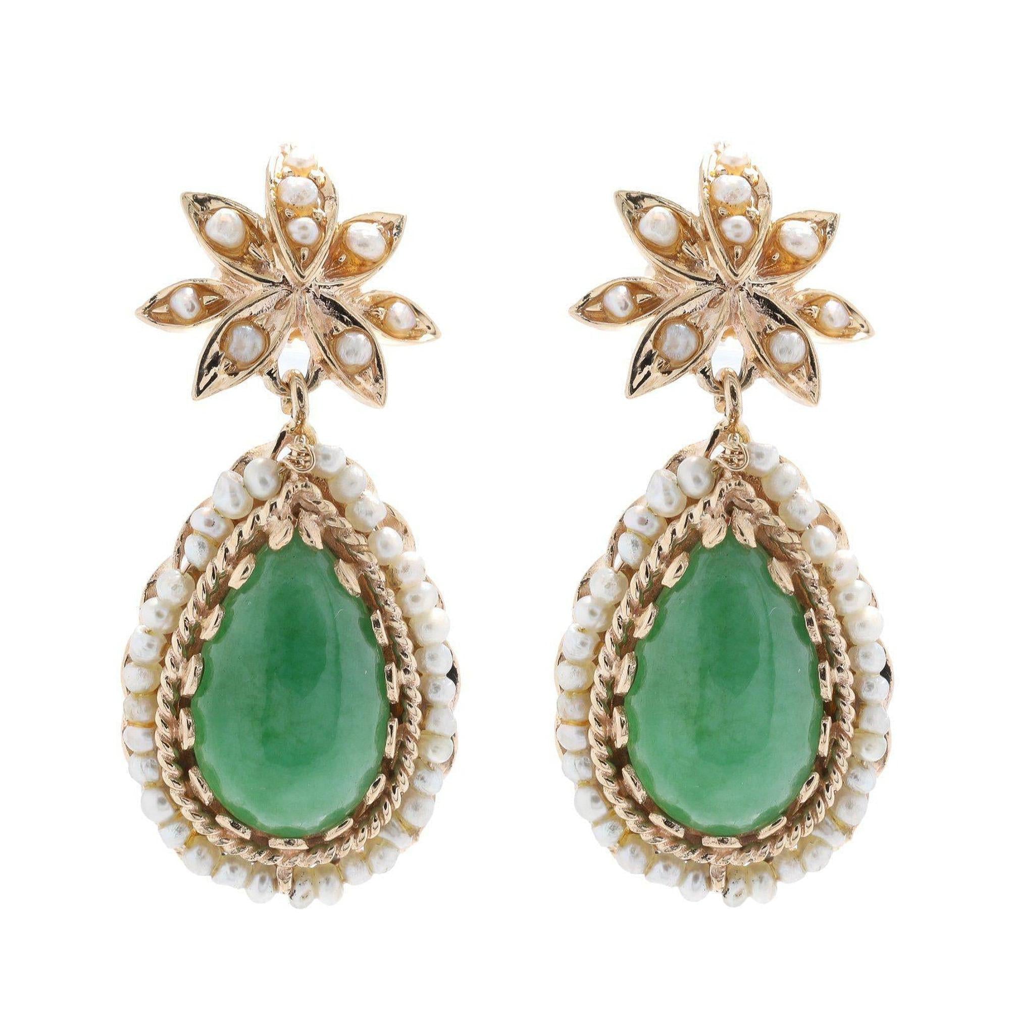 Jade & Seed Pearl Earrings