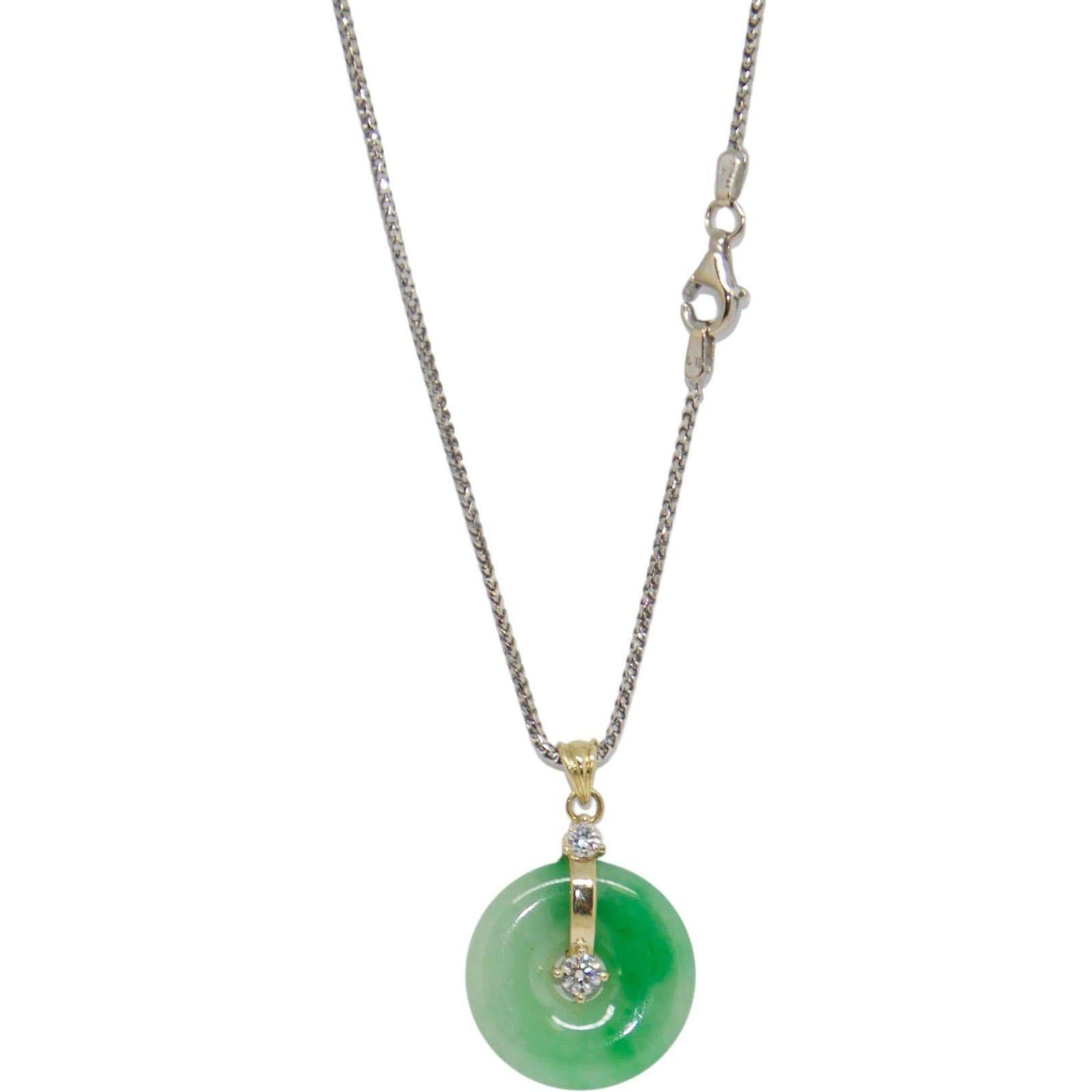 Jade and Diamond Circle Pendant Necklace
