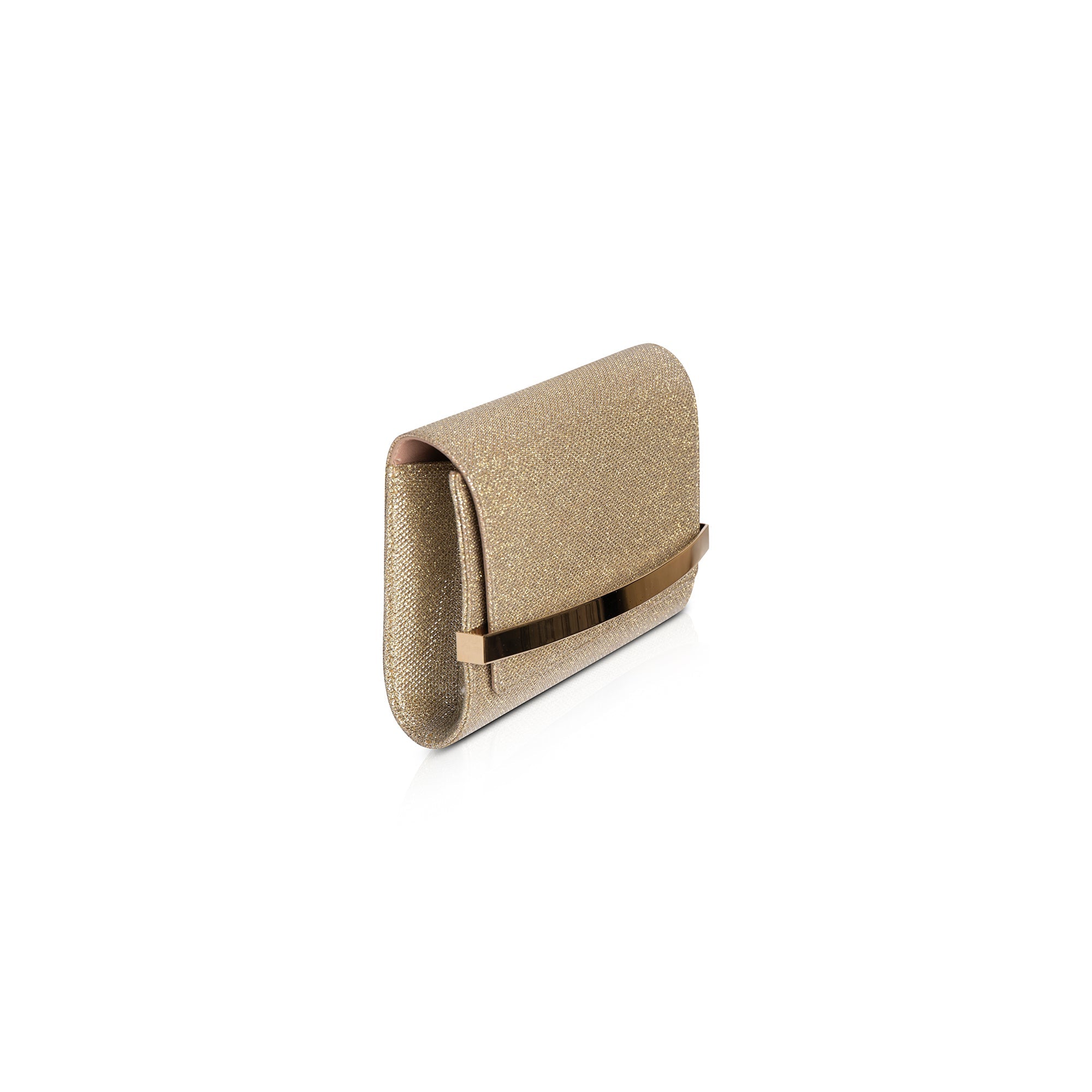 Jimmy Choo Gold Glitter Bow Metal Bar Clutch