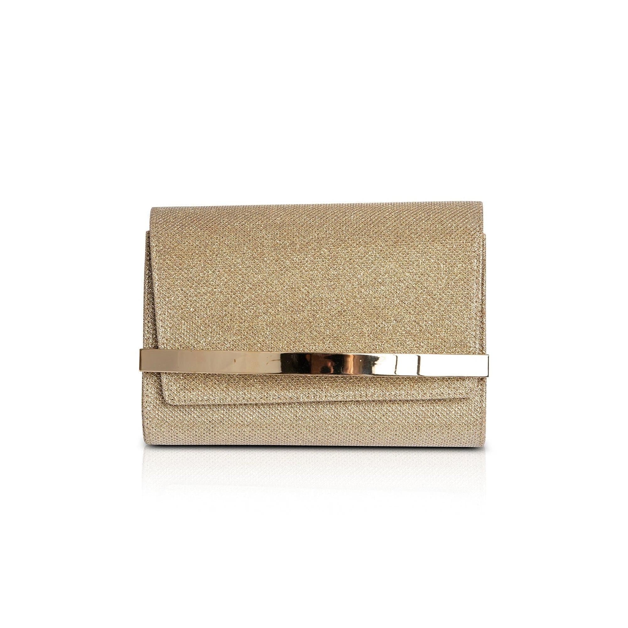 Jimmy Choo Gold Glitter Bow Metal Bar Clutch
