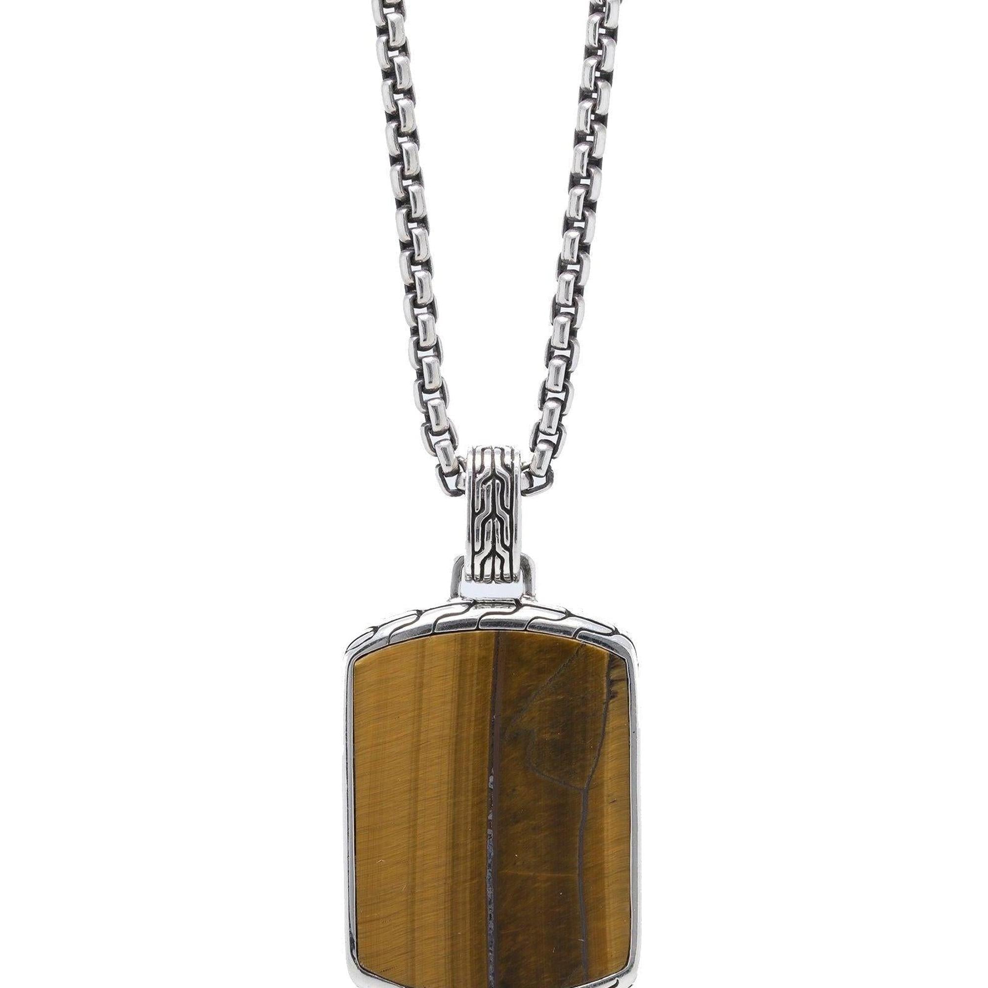 John Hardy Batu Classic Dog Tag Pendant Necklace with Tiger Eye