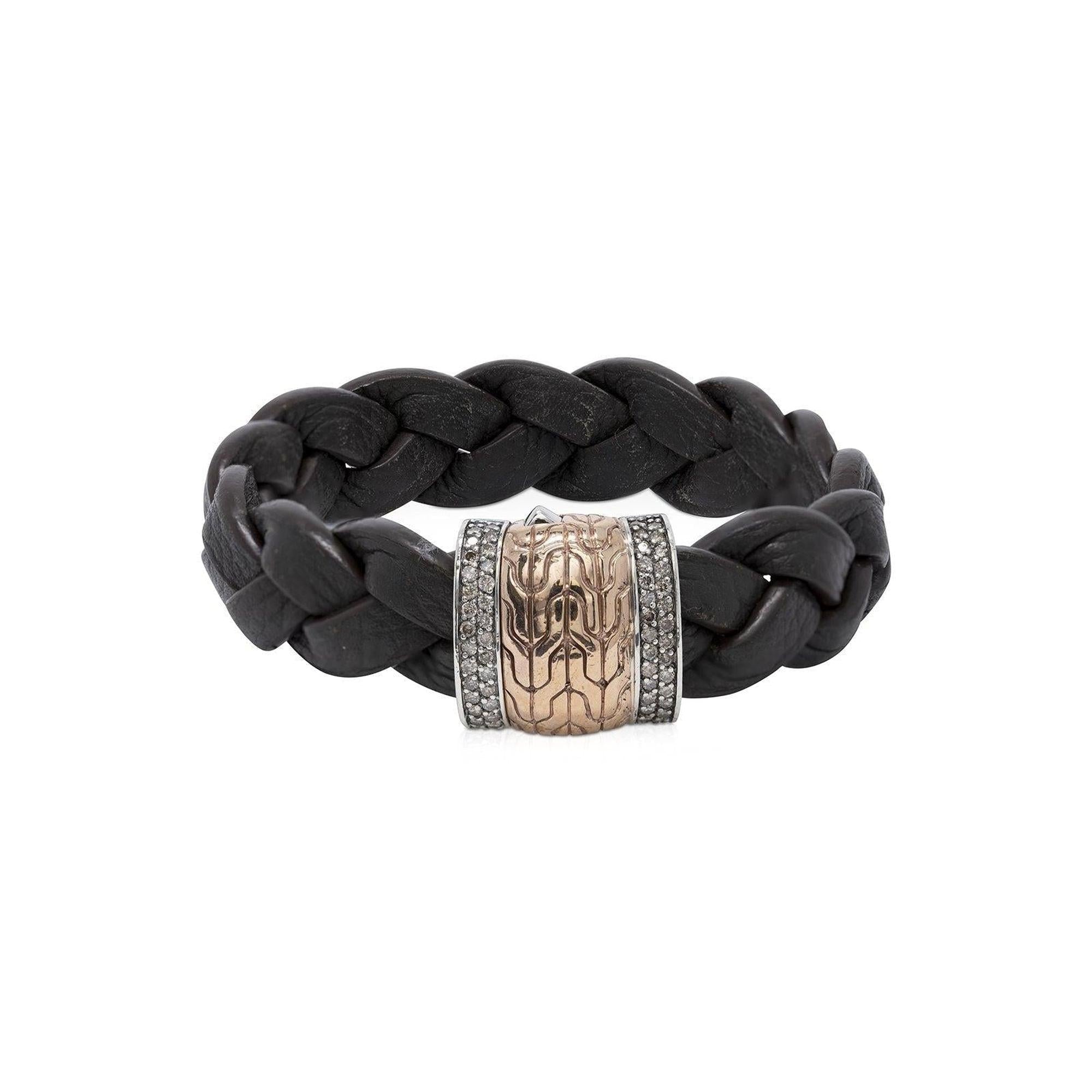 John Hardy Classic Chain Lava Station Leather Bracelet with Diamonds