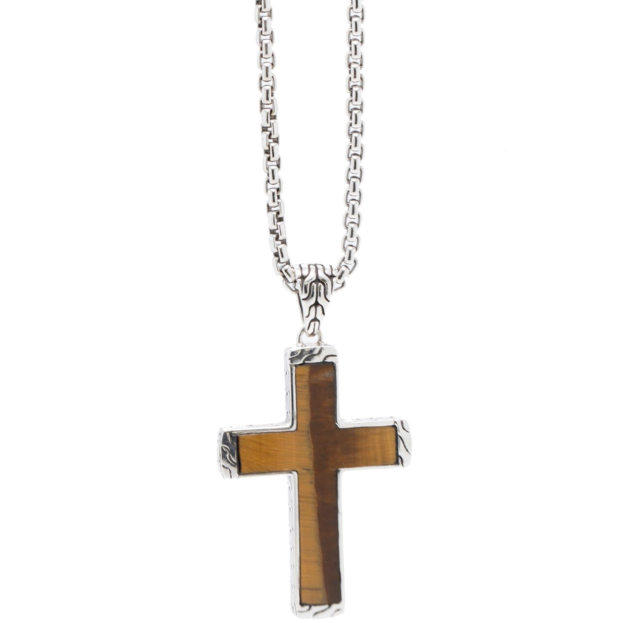 John Hardy Tiger's Eye Cross Classic Pendant Necklace