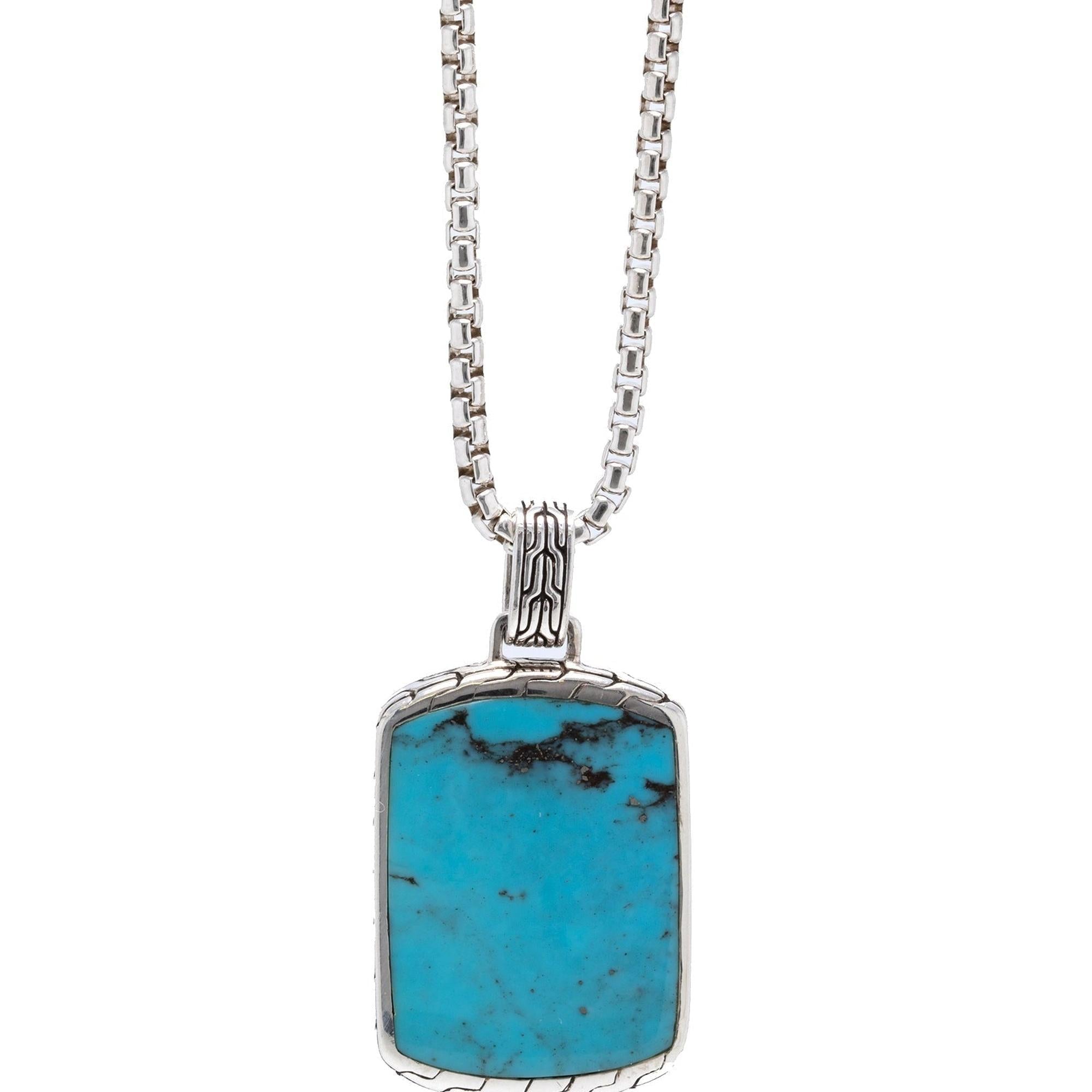 John Hardy Turquoise Dog Tag Pendant Necklace