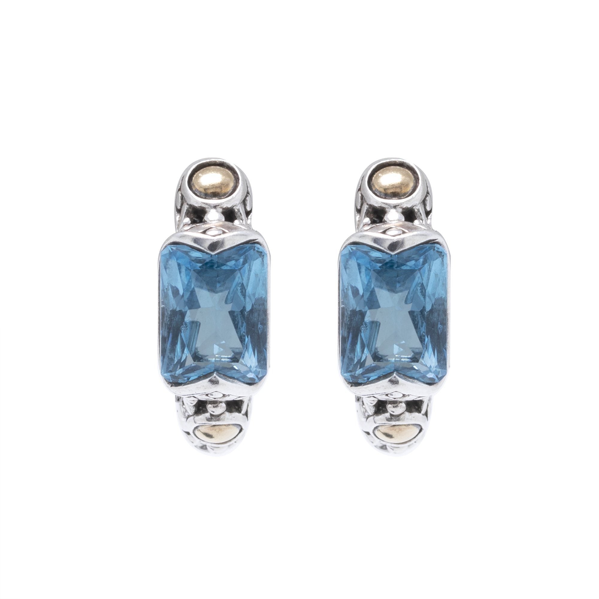 John Hardy Two-Tone Jaisalmer Hoop Earrings with Blue Topaz