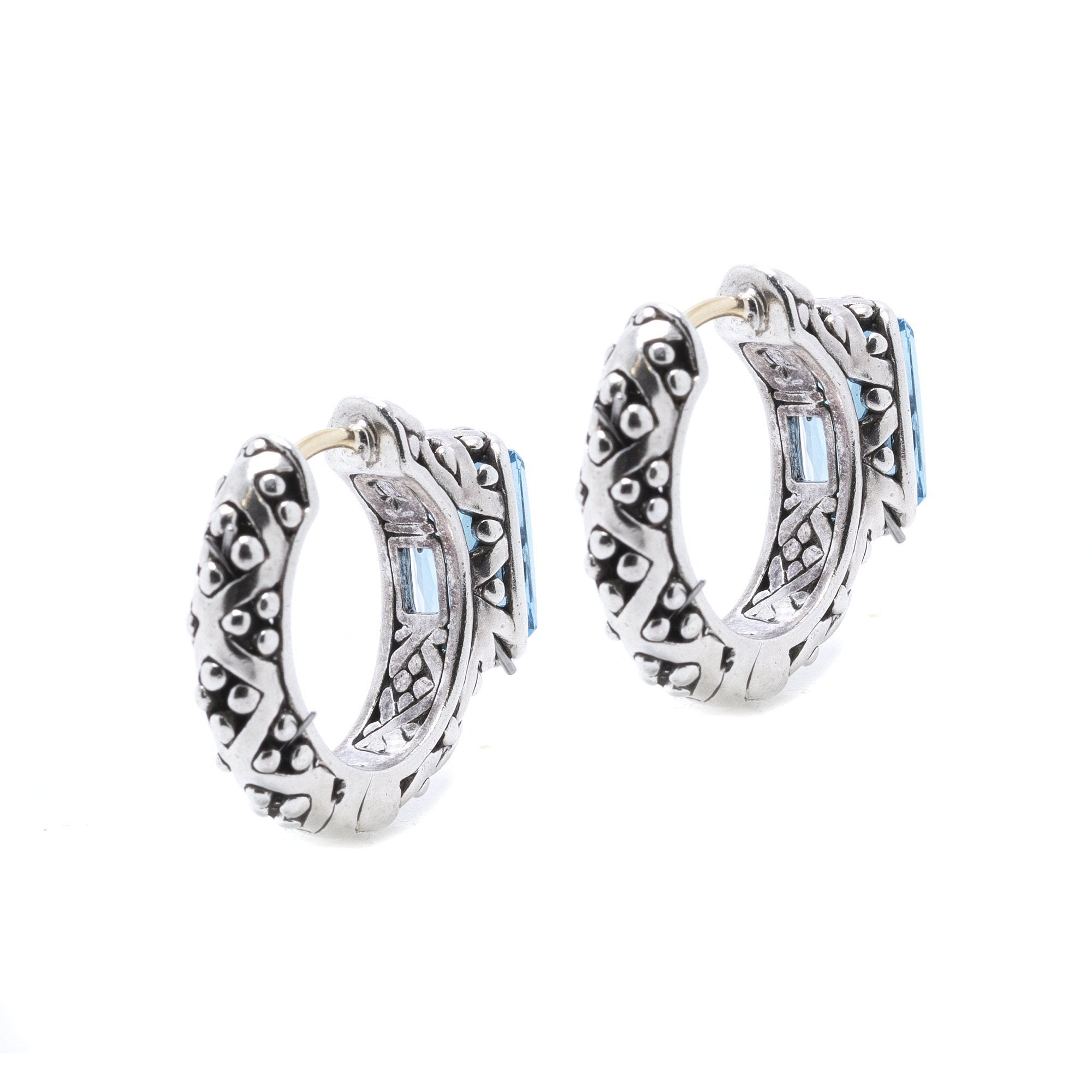 John Hardy Two-Tone Jaisalmer Hoop Earrings with Blue Topaz