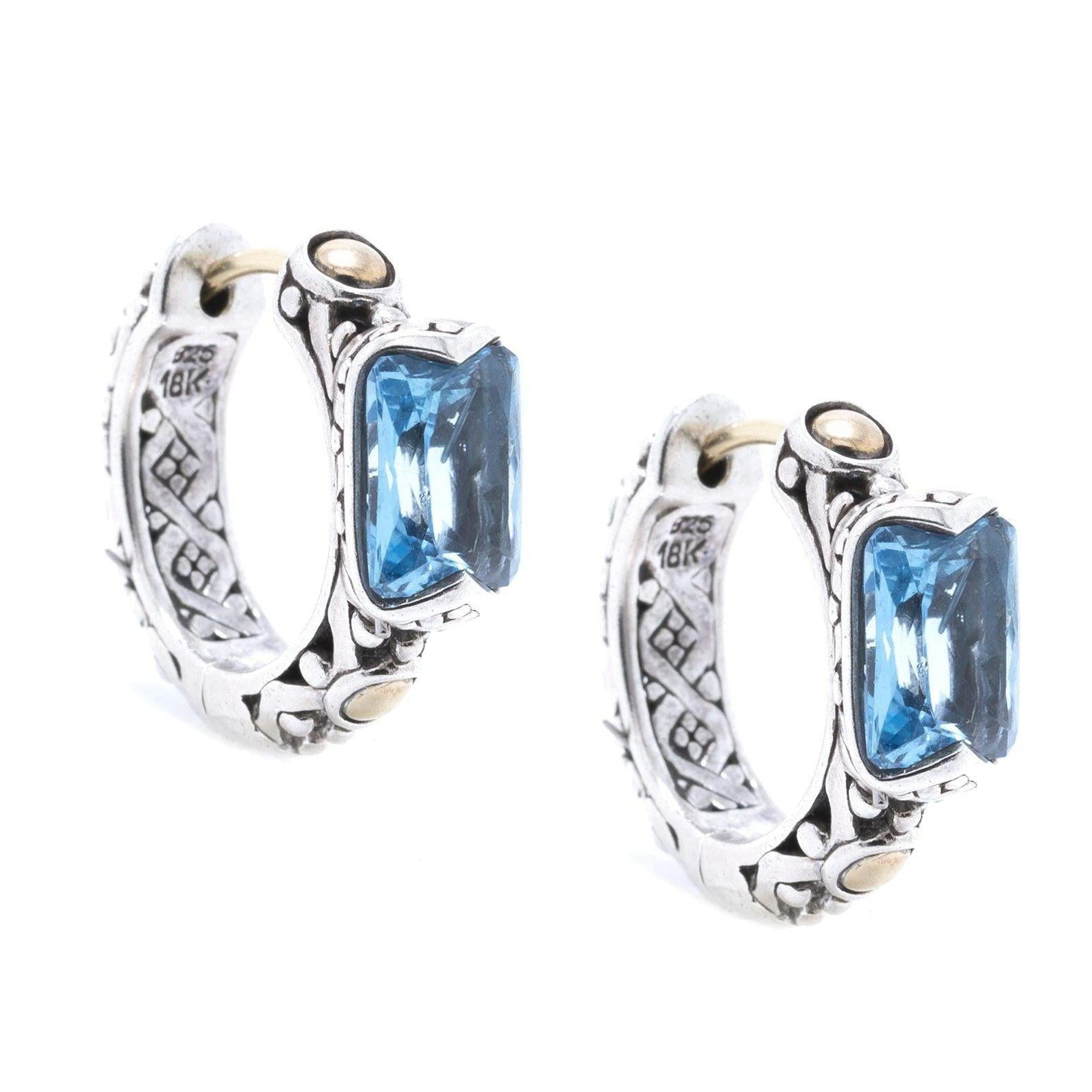 John Hardy Two-Tone Jaisalmer Hoop Earrings with Blue Topaz