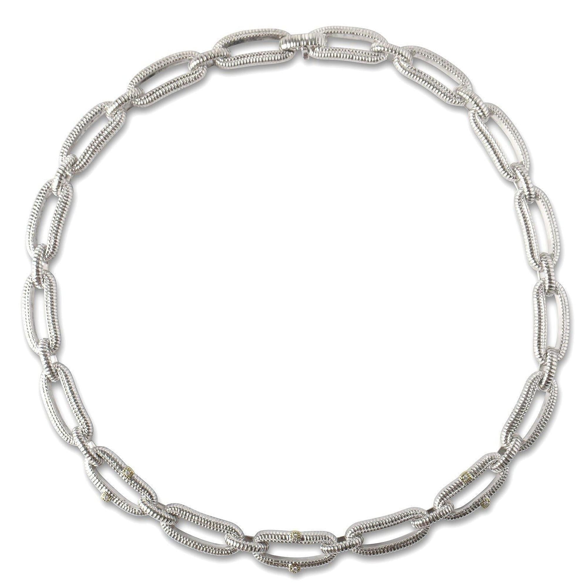 Judith Ripka Diamond Textured Oval Link Necklace