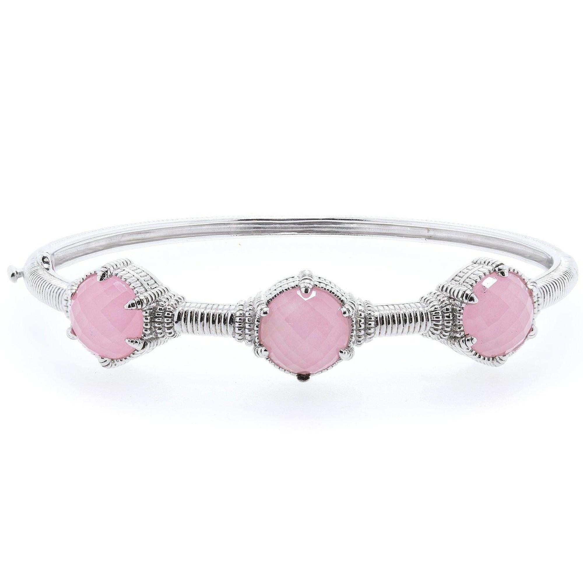 Judith Ripka Three Stone Pink Jade Bangle