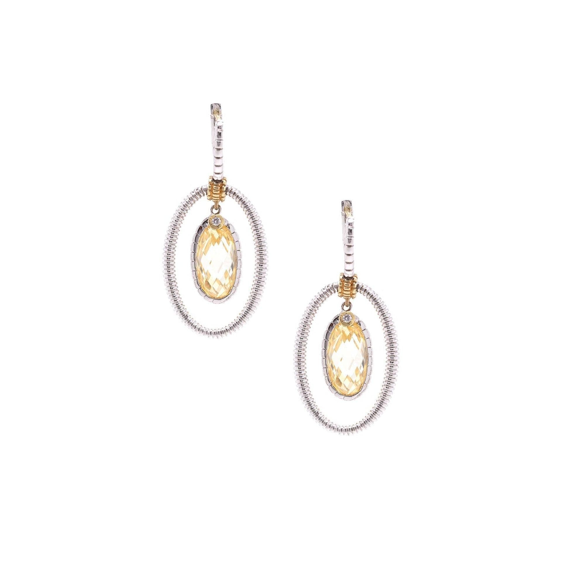 Judith Ripka Two-Tone Canary Crystal & Diamond Drop Earrings