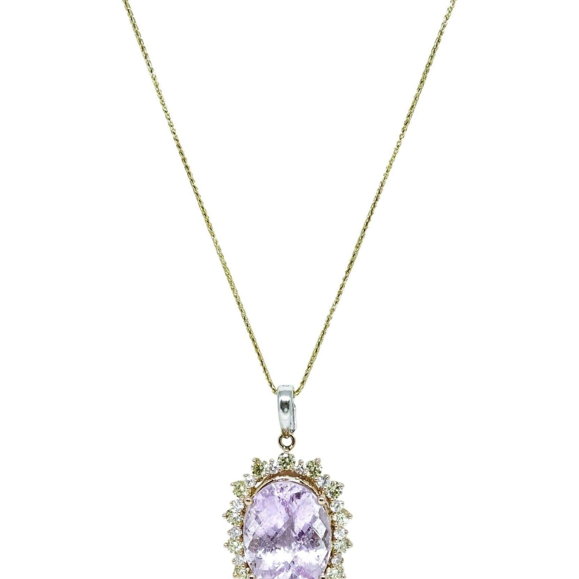Kunzite and Diamond Pendant Necklace