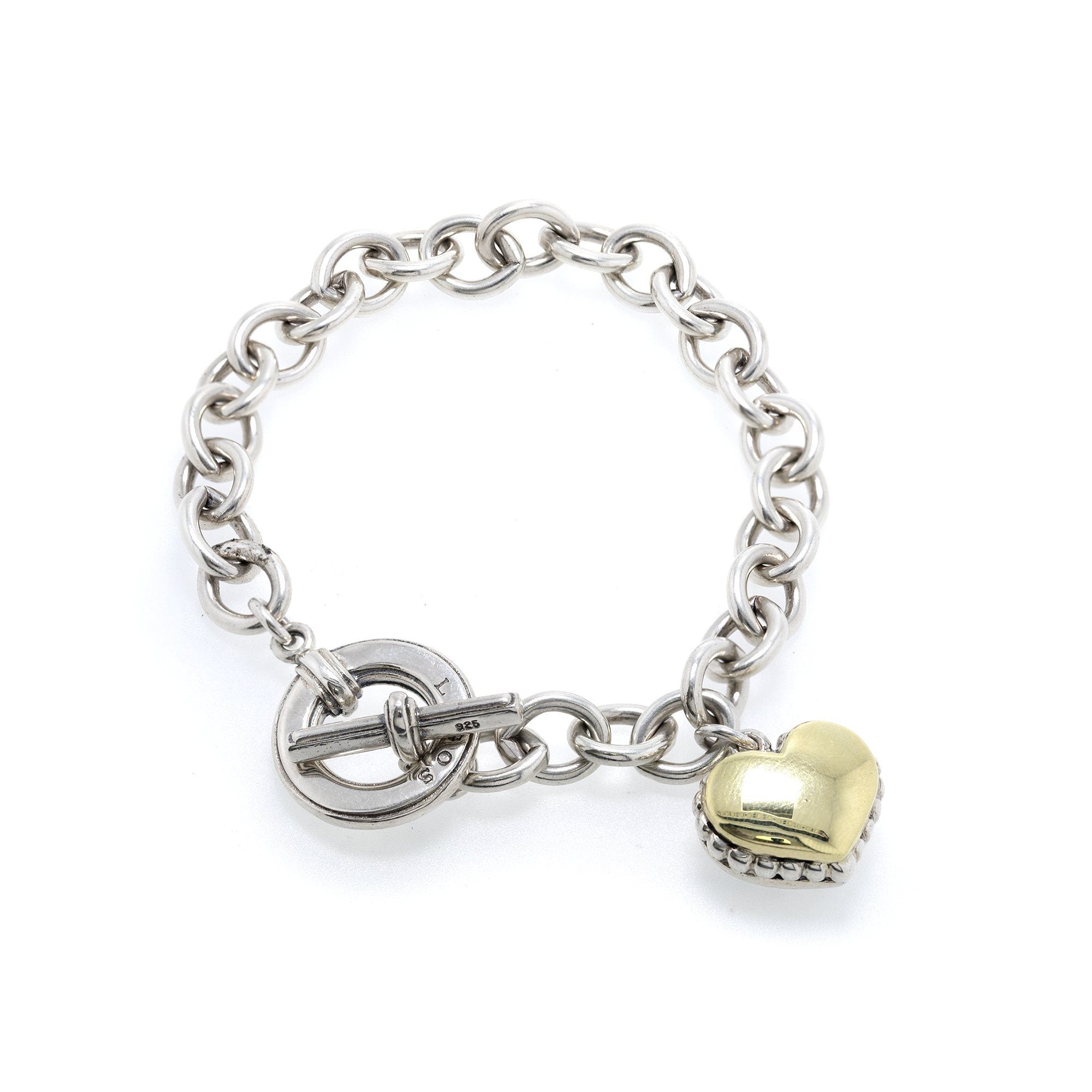 Lagos Two-Tone Diamond Heart Charm Bracelet