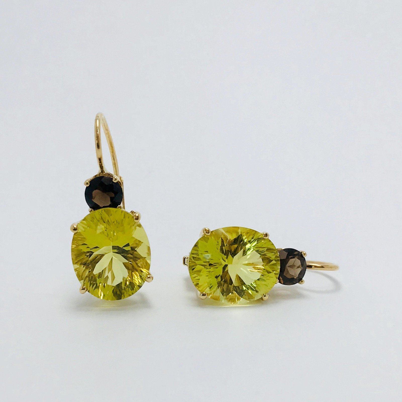 Lime Green And Smoky Quartz Earrings