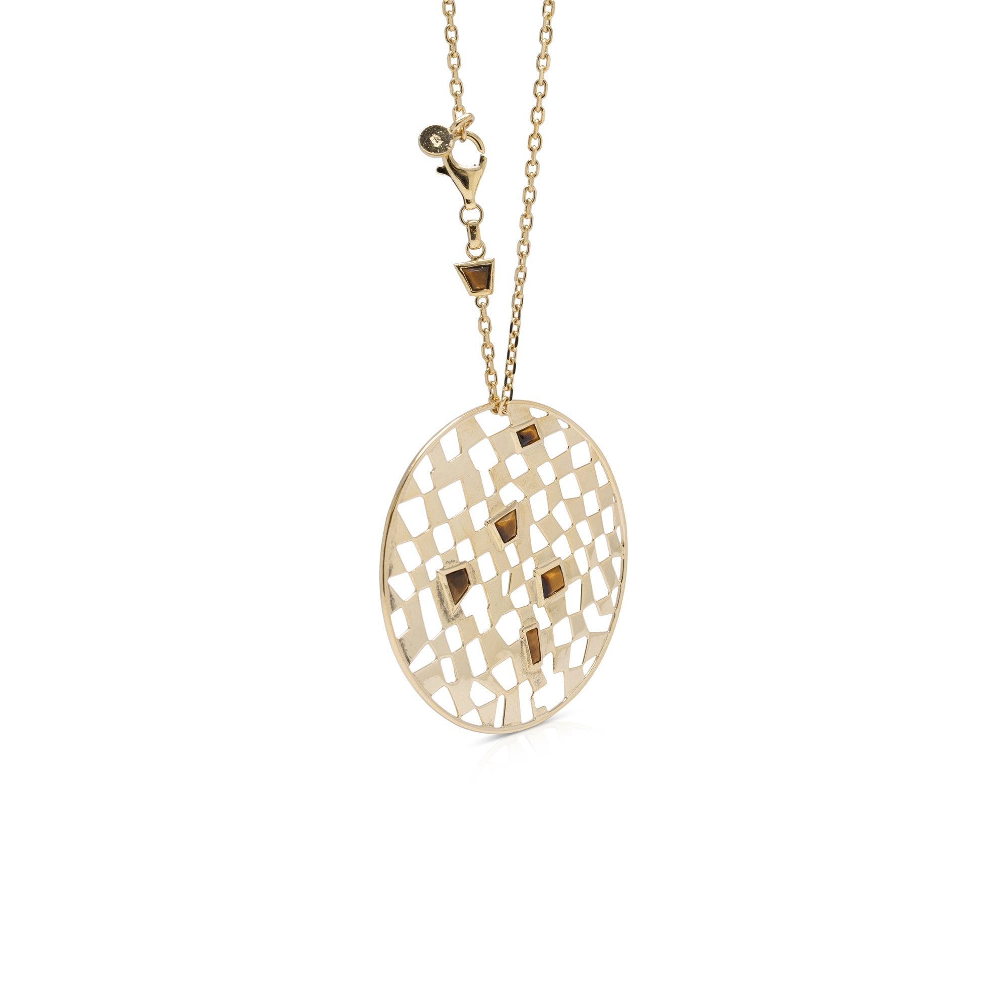 Links of London 18k Gold Large Tiger's Eye Circle Pendant Necklace