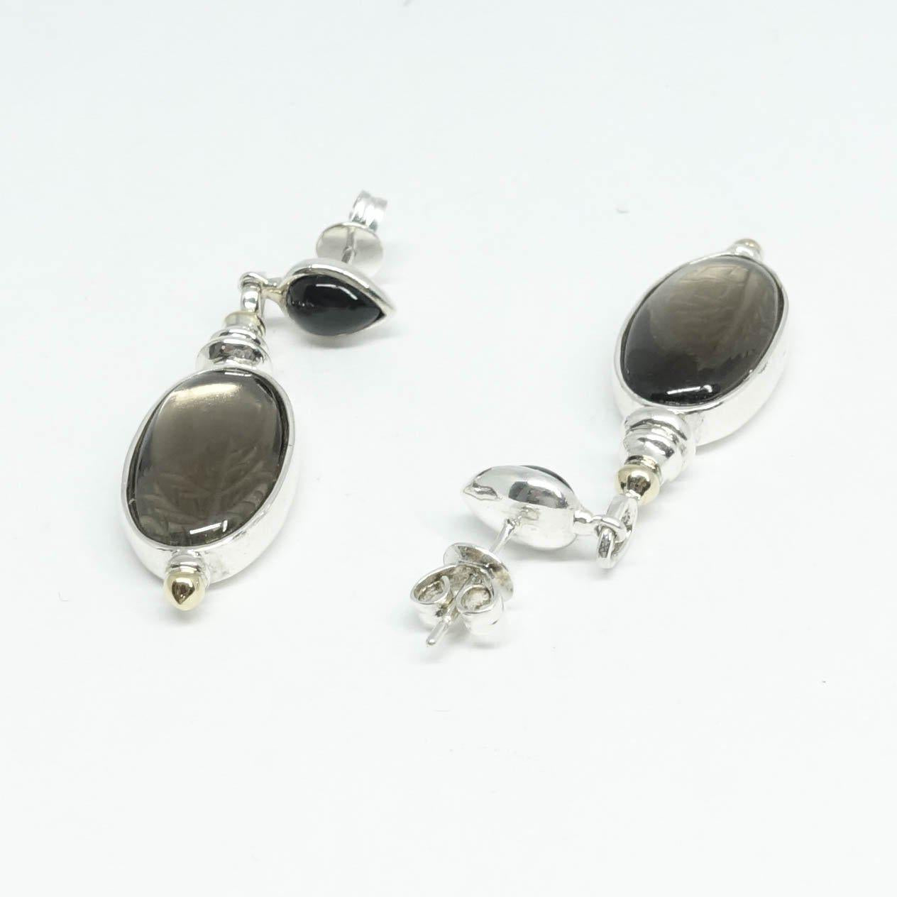 Links of London Vintage Two-Tone Black Onyx and Smoky Quartz Drop Earrings