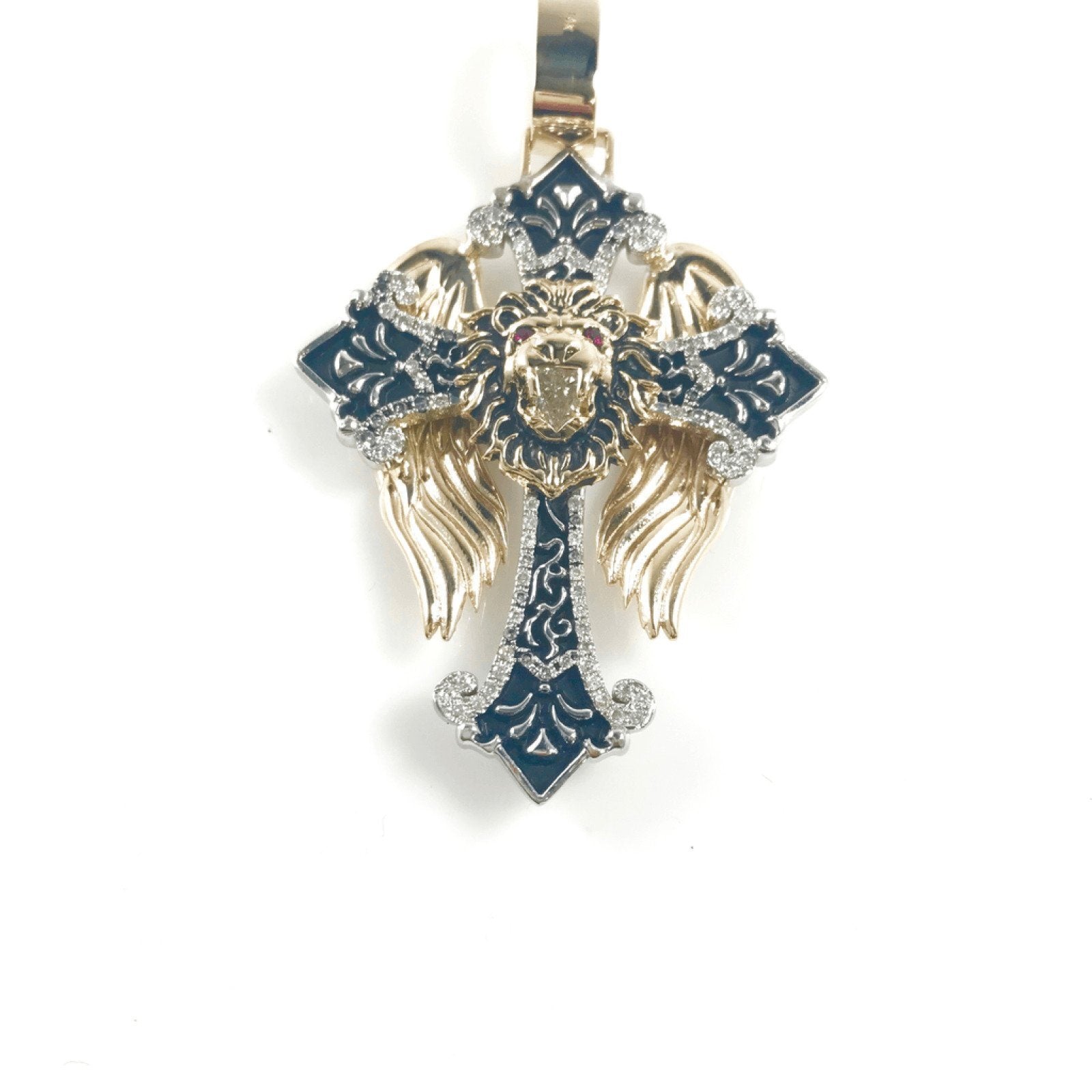 Lion Head Diamond Cross Pendant