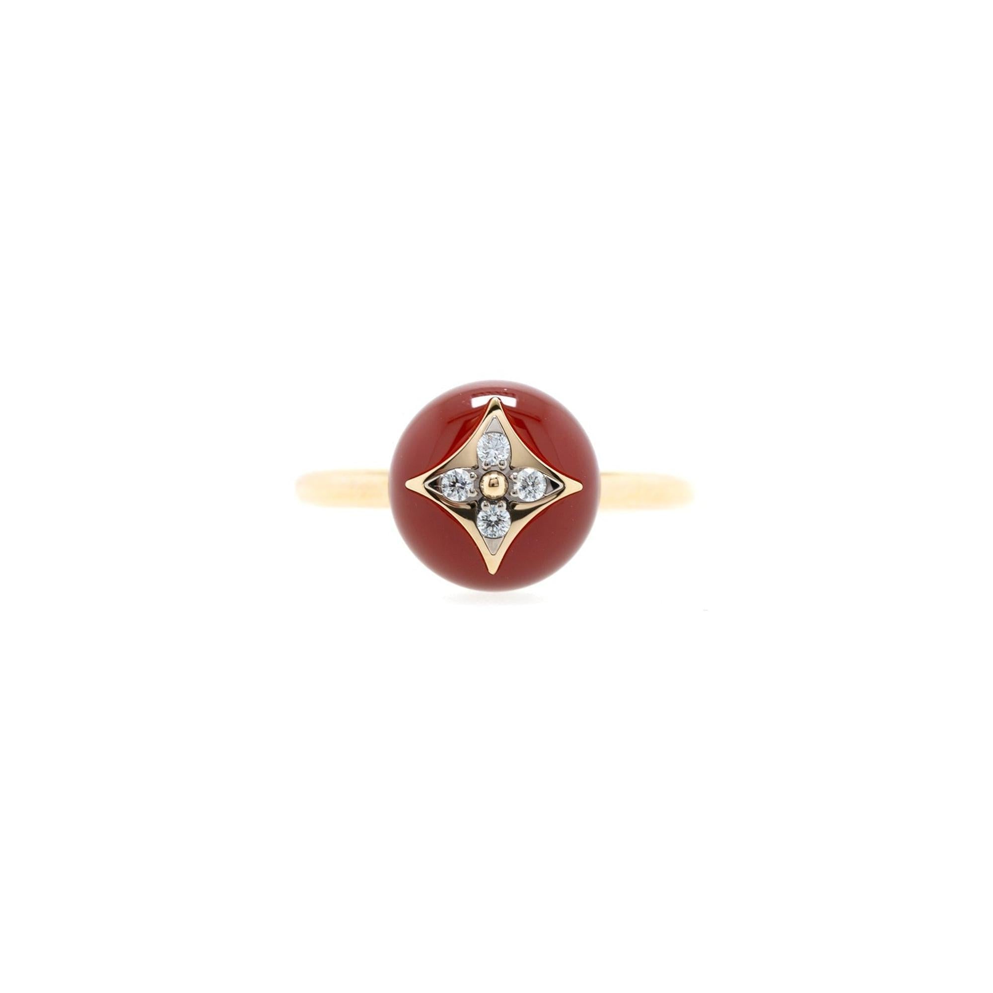 Louis Vuitton 18k Gold Carnelian & Diamond B. Blossom Ring w/ Box