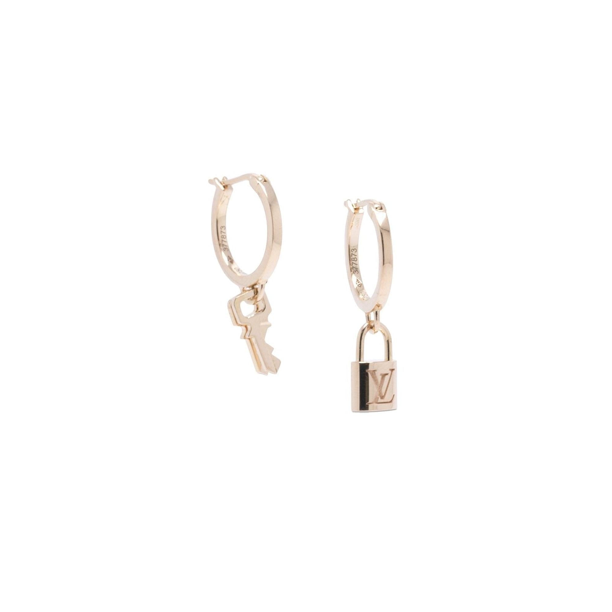 Louis Vuitton 18k Rose Gold Creole Lock It Padlock & Key Earrings