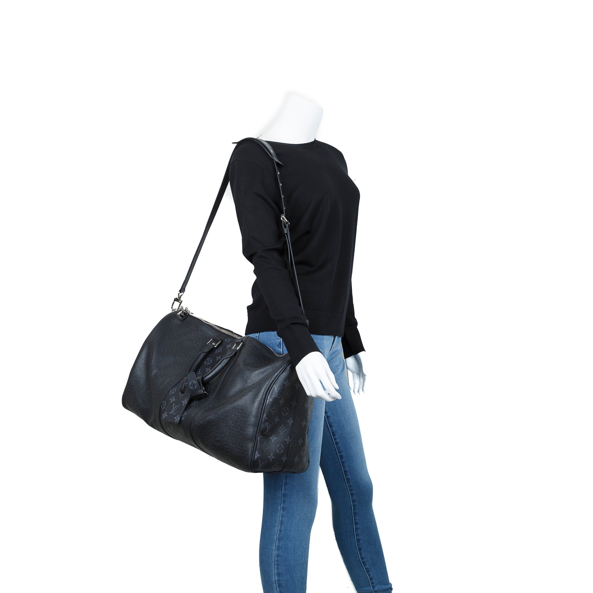 Louis Vuitton 2021 Black Taiga Leather and Monogram Eclipse Keepall Bandouliere 50