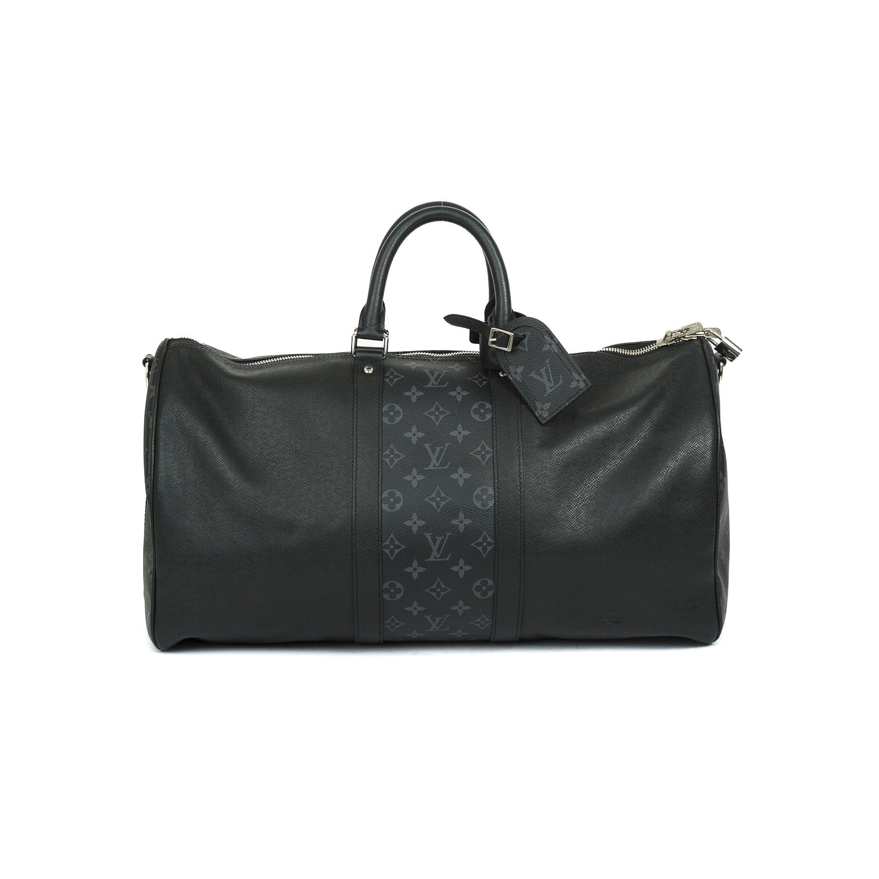 Louis Vuitton 2021 Black Taiga Leather and Monogram Eclipse Keepall Bandouliere 50