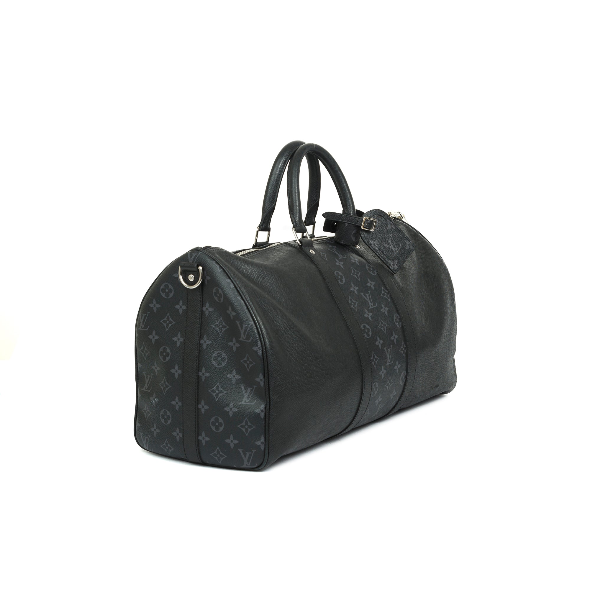 Louis Vuitton 2021 Black Taiga Leather and Monogram Eclipse Keepall Bandouliere 50