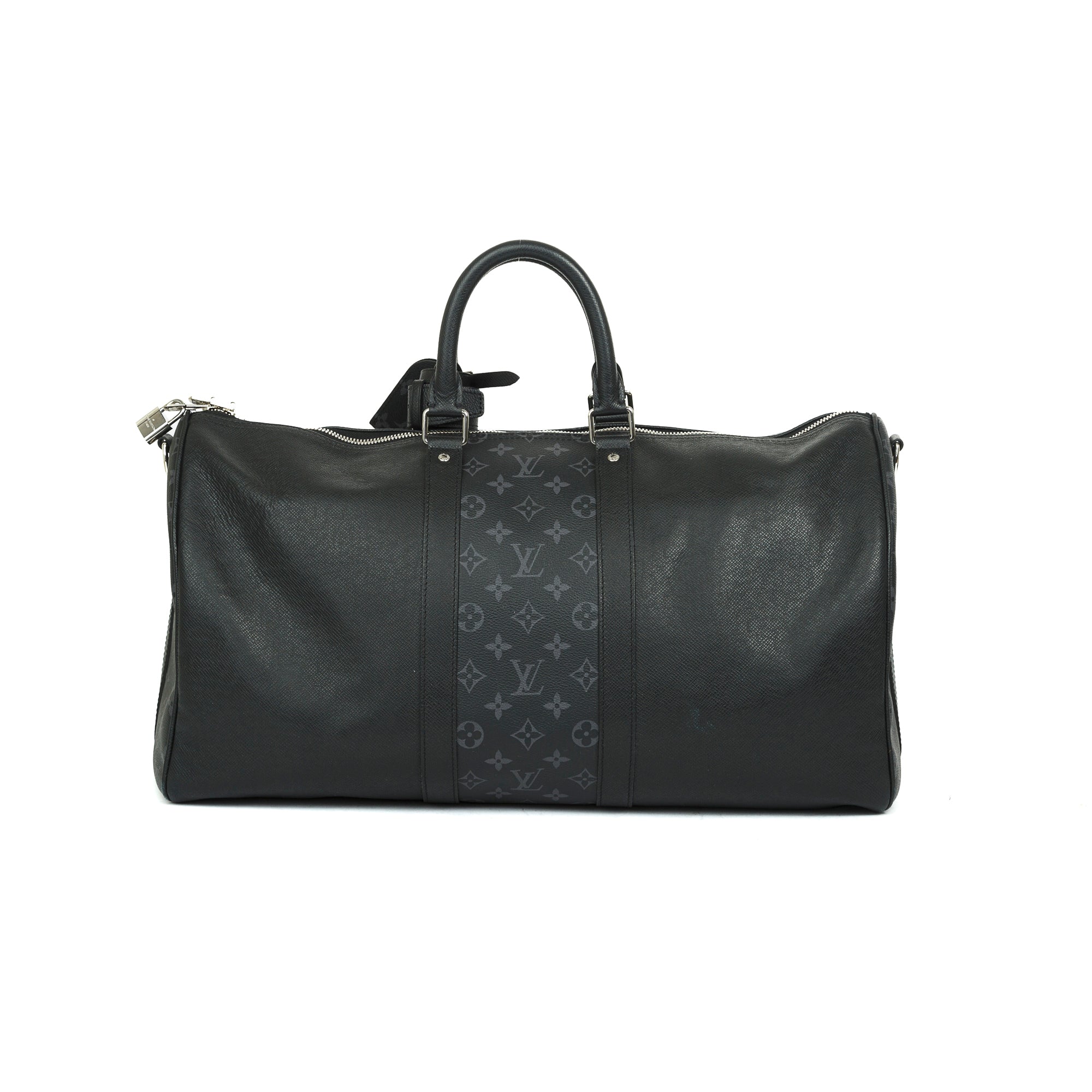 Louis Vuitton 2021 Black Taiga Leather and Monogram Eclipse Keepall Bandouliere 50
