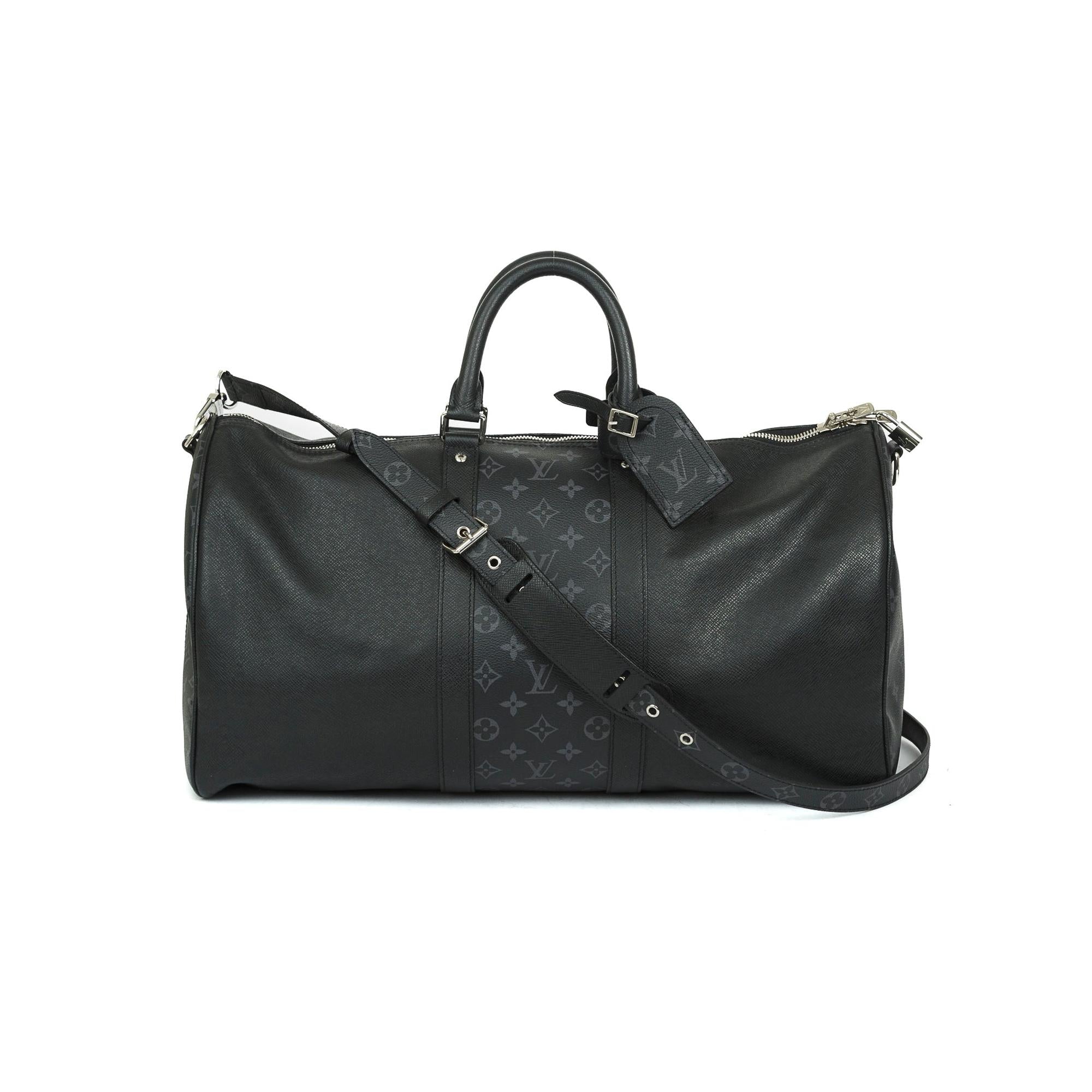 Louis Vuitton 2021 Black Taiga Leather and Monogram Eclipse Keepall Bandouliere 50