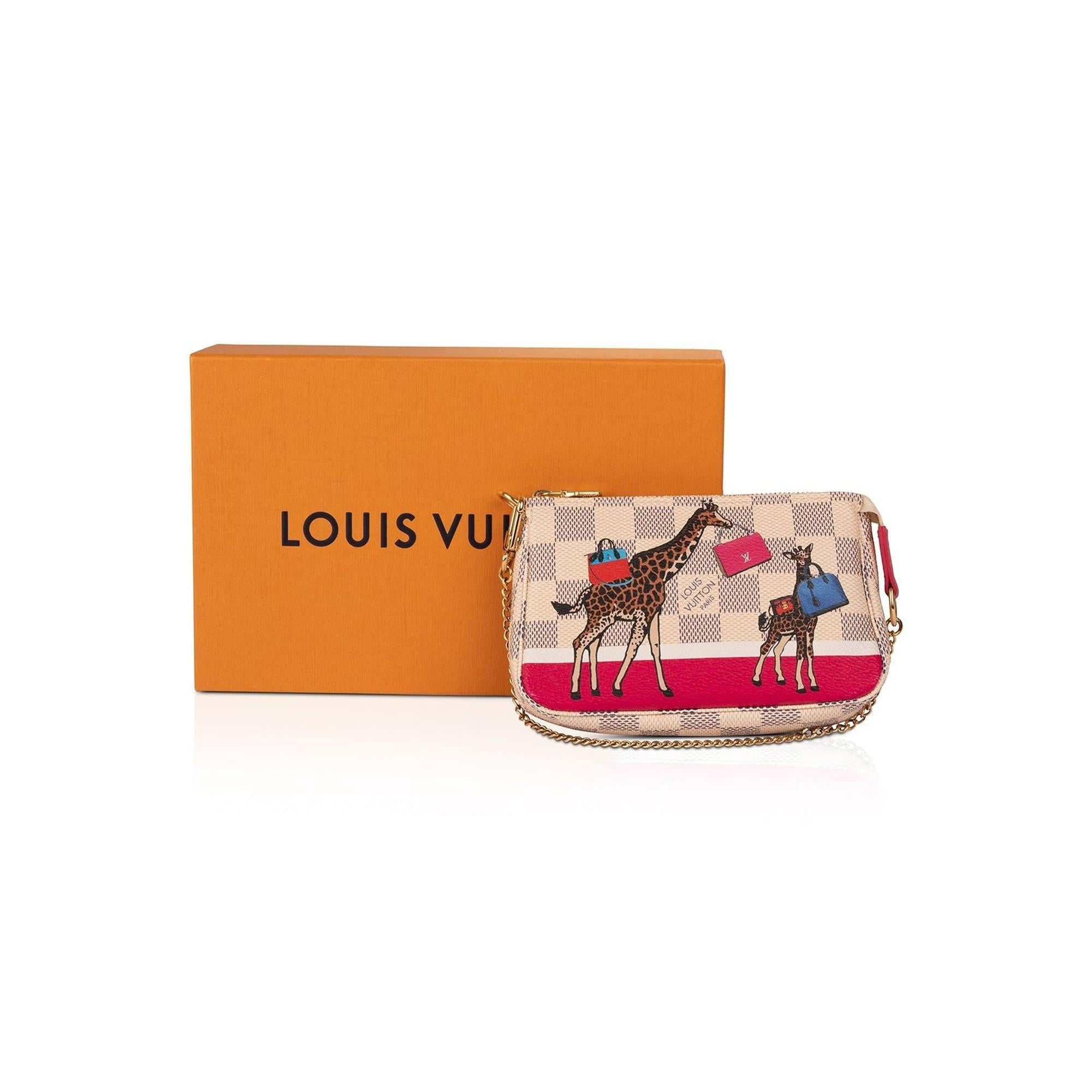 Louis Vuitton Damier Azur Christmas Giraffe Mini Pochette Accessories w/ Box