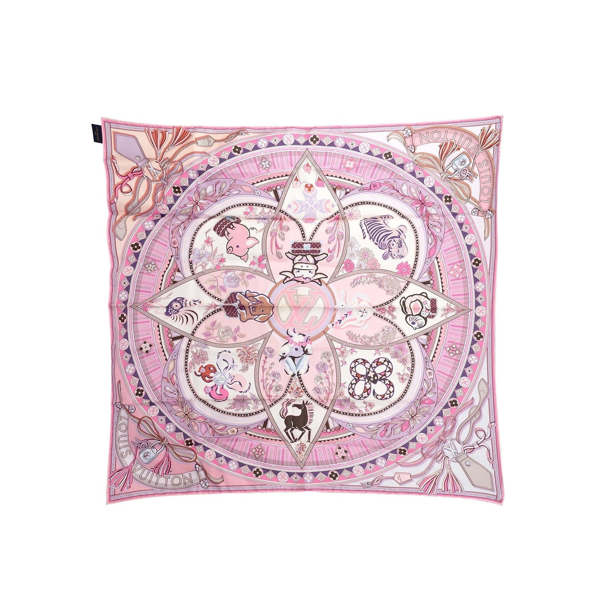 Louis Vuitton Pink Silk Superstition Square Scarf w/ Box