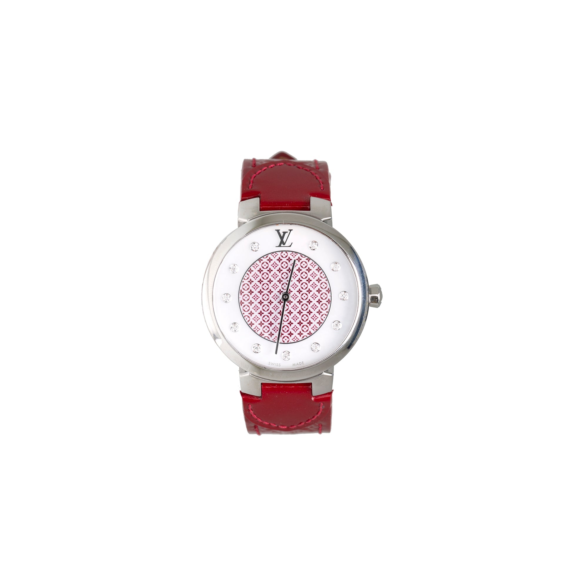 Louis Vuitton Tambour Slim Monogram Diamond Watch w/ Box