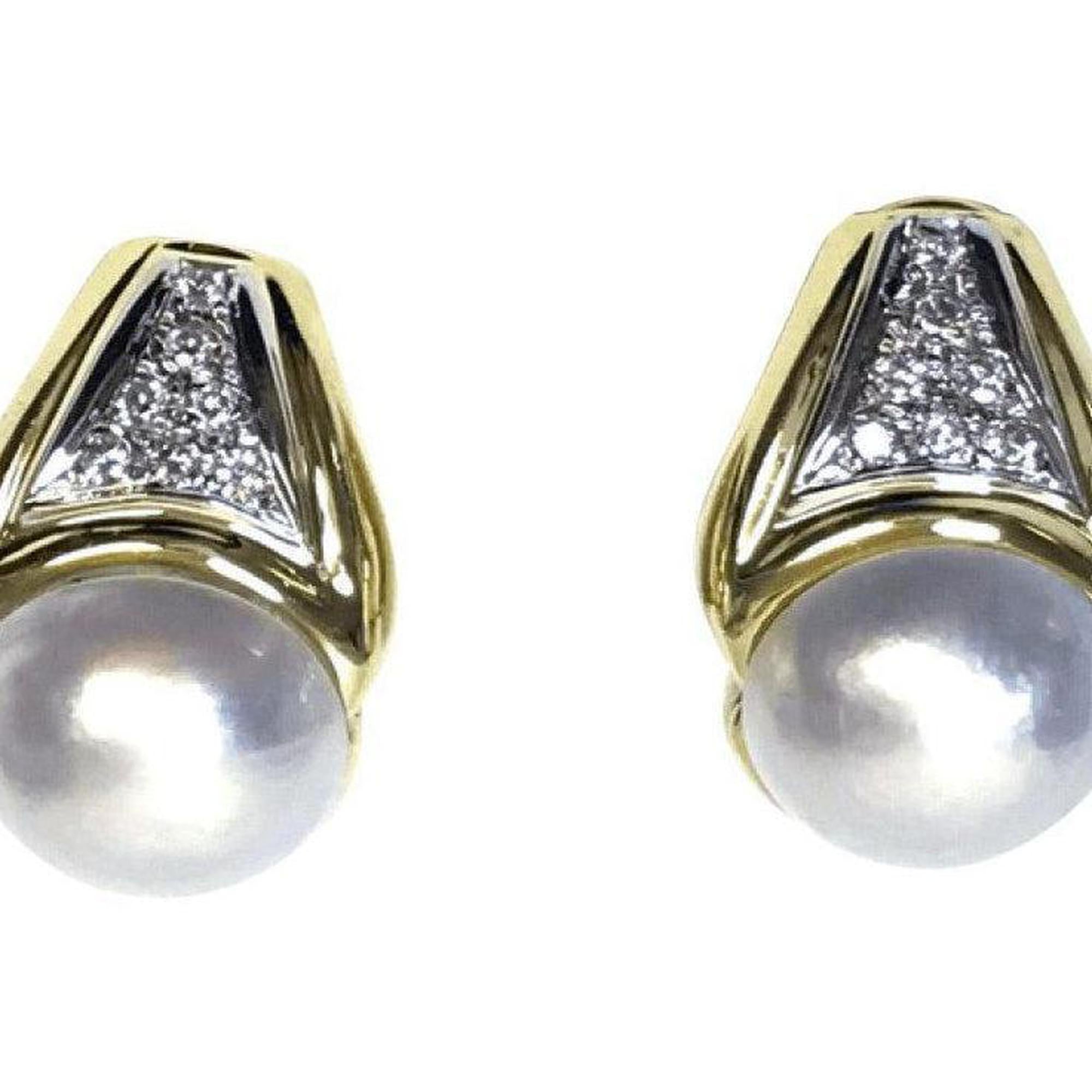 Mabe Pearl and Diamond Clip On Earrings