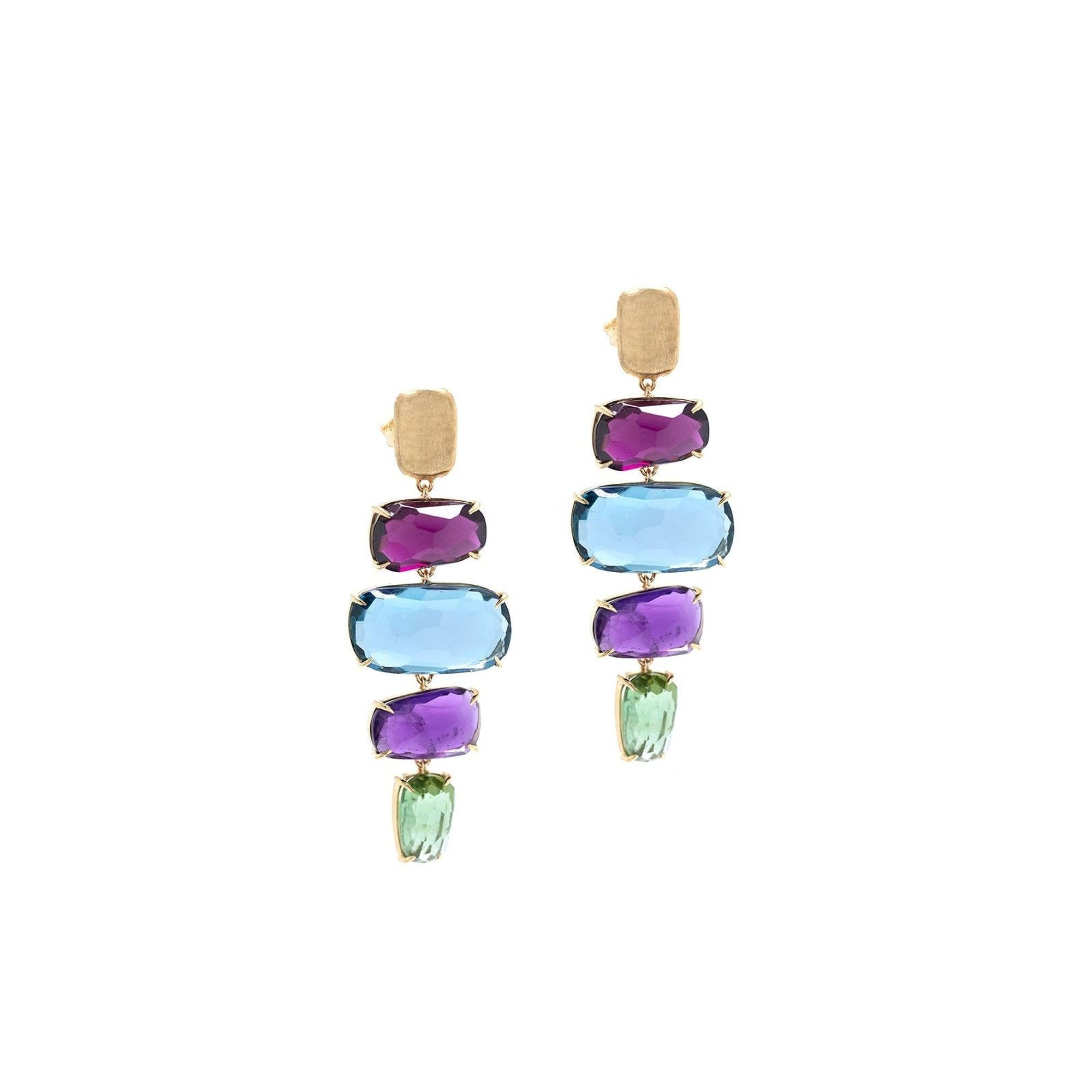 Marco Bicego 18k Gold Murano Multi Stone Drop Earrings w/ Box