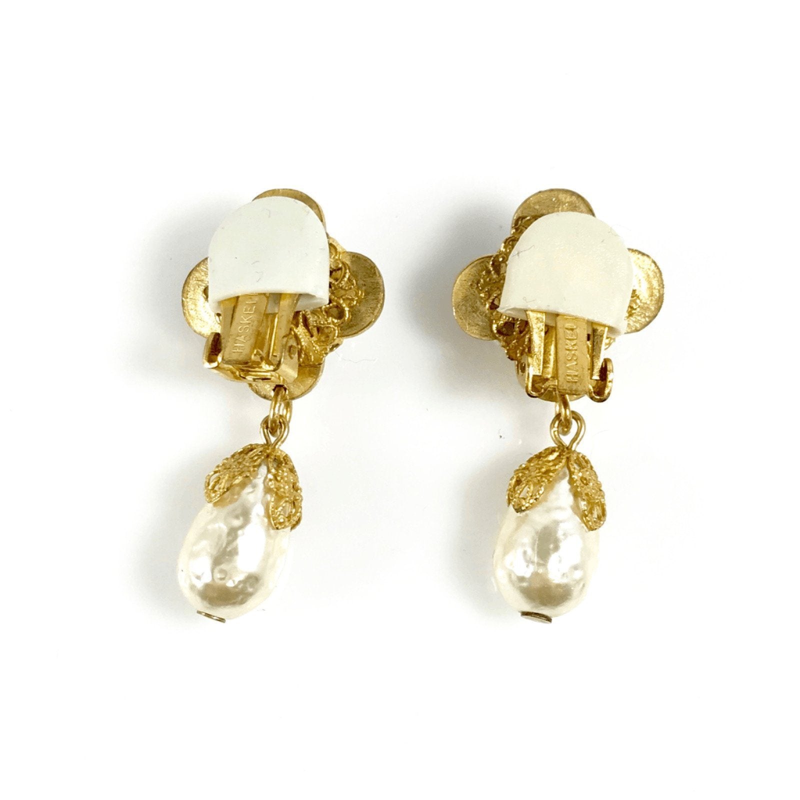 Miriam Haskell Faux Pearl Clip On Earrings