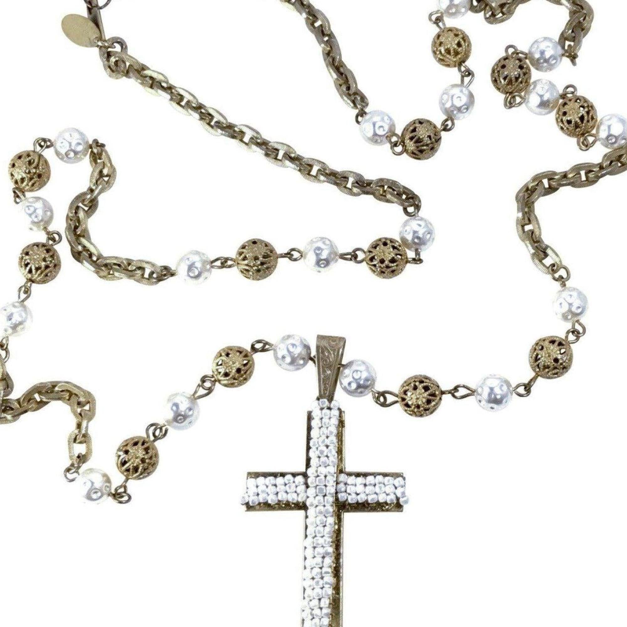 Miriam Haskell Faux Pearl Cross Pendant Necklace
