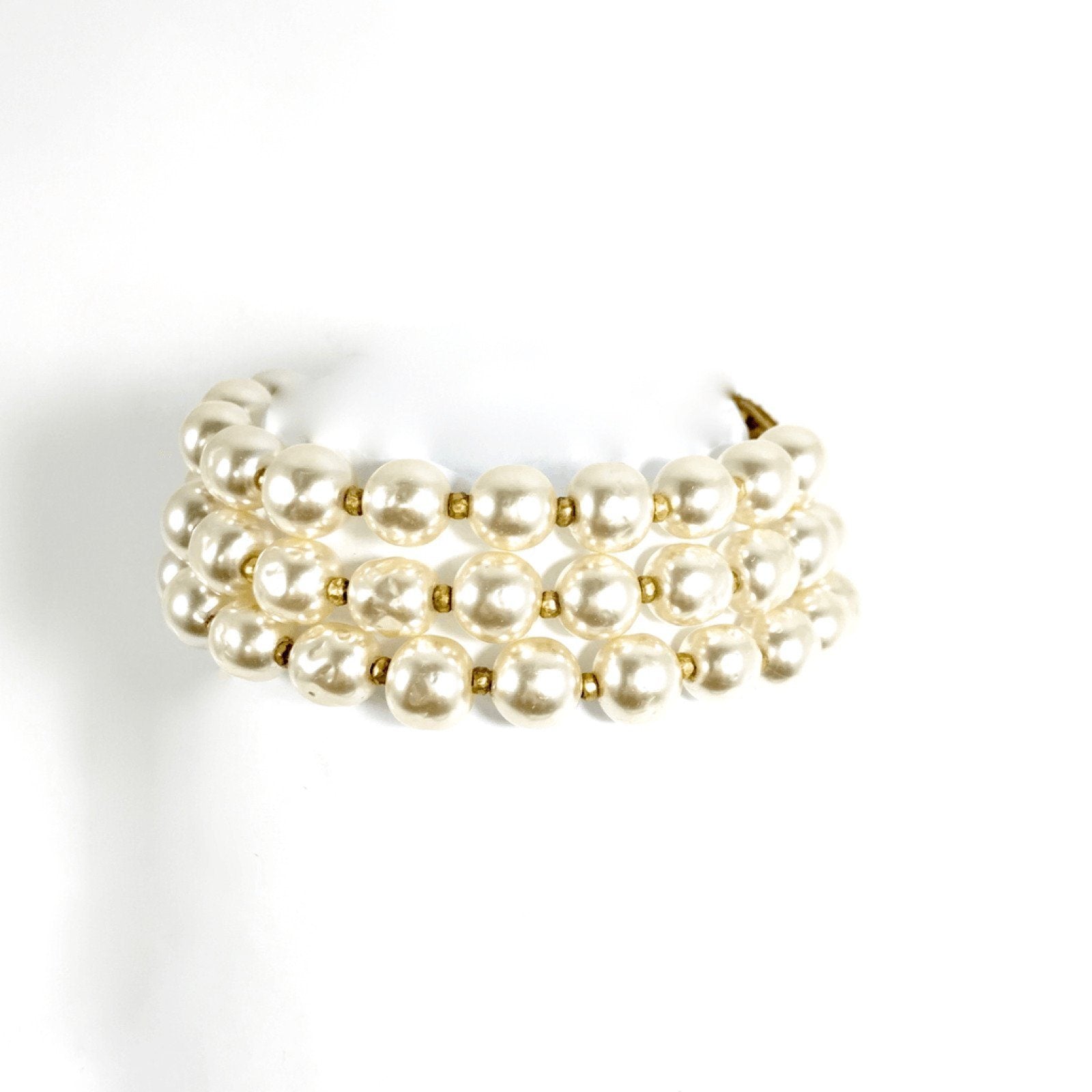 Miriam Haskell Three Row Faux Pearl and Crystal Signature Pansy Bracelet
