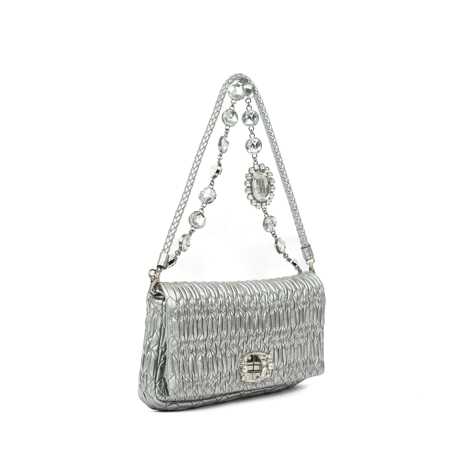 Miu Miu Nappa Leather Crystal Flap Shoulder Bag w/ Authenticity Card