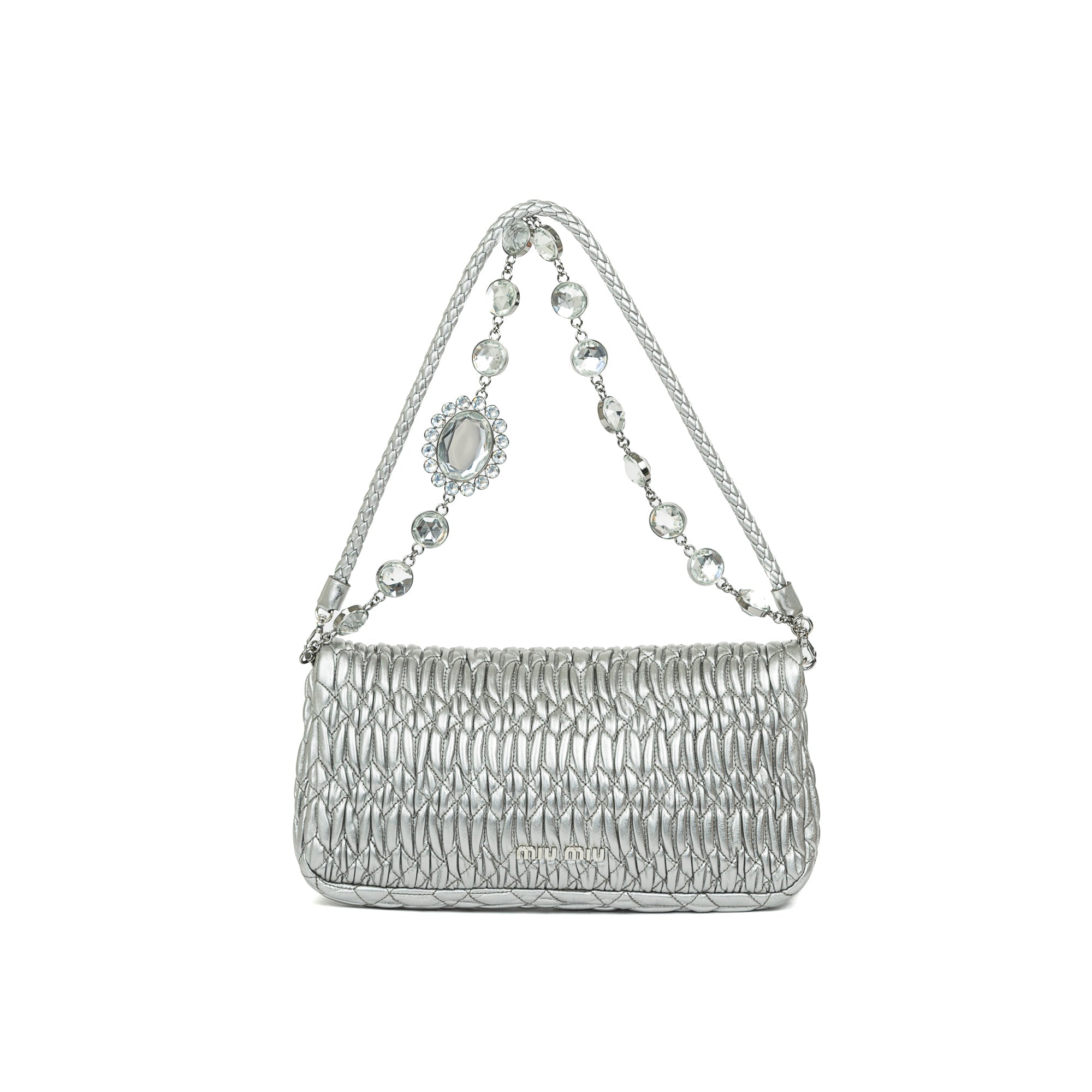 Miu Miu Nappa Leather Crystal Flap Shoulder Bag w/ Authenticity Card