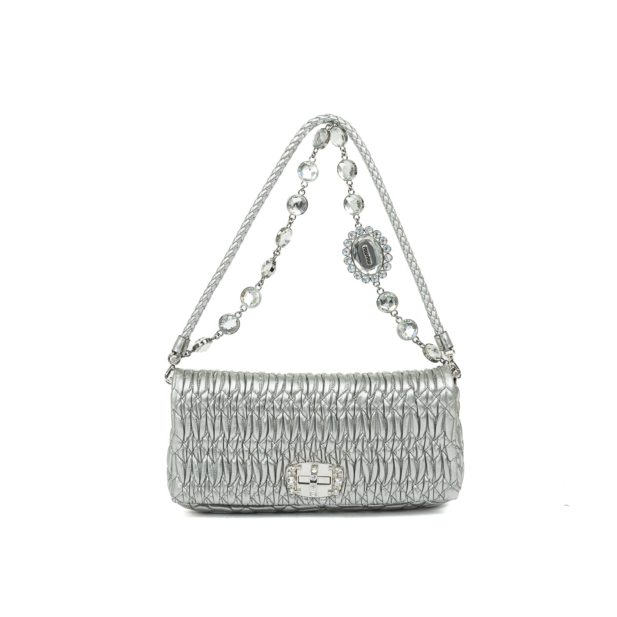 Miu Miu Nappa Leather Crystal Flap Shoulder Bag w/ Authenticity Card