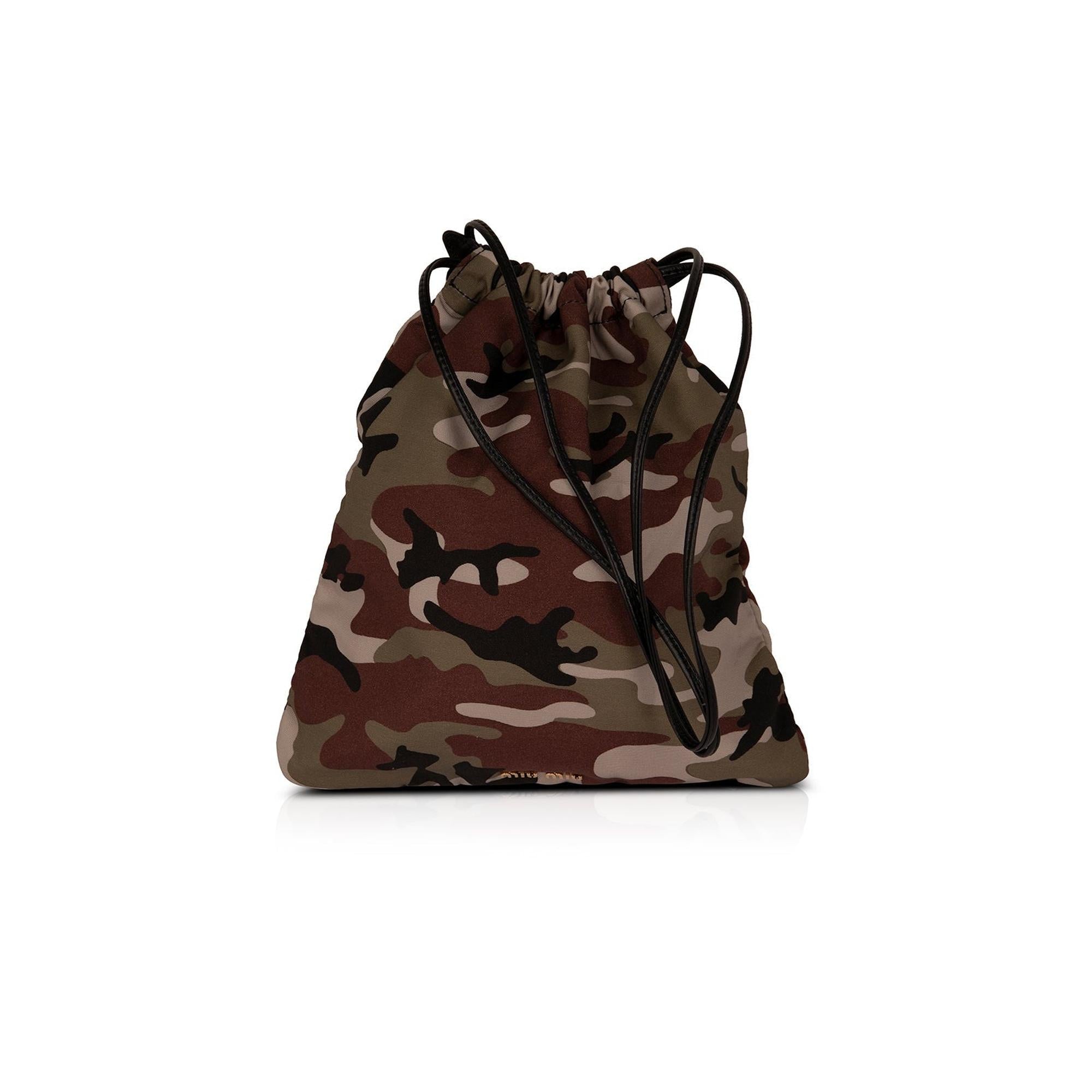 Miu Miu Printed Faille Drawstring Pouch w/ Authenticity Card & Tags