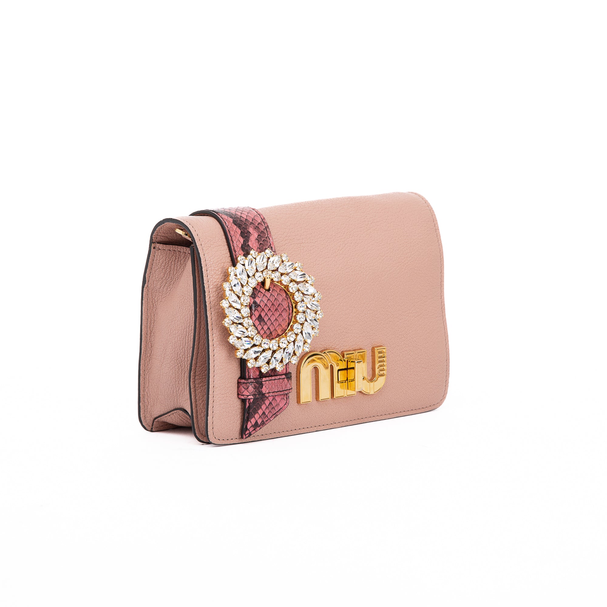 Miu Miu Python-Trim Crystal My Miu Shoulder Bag