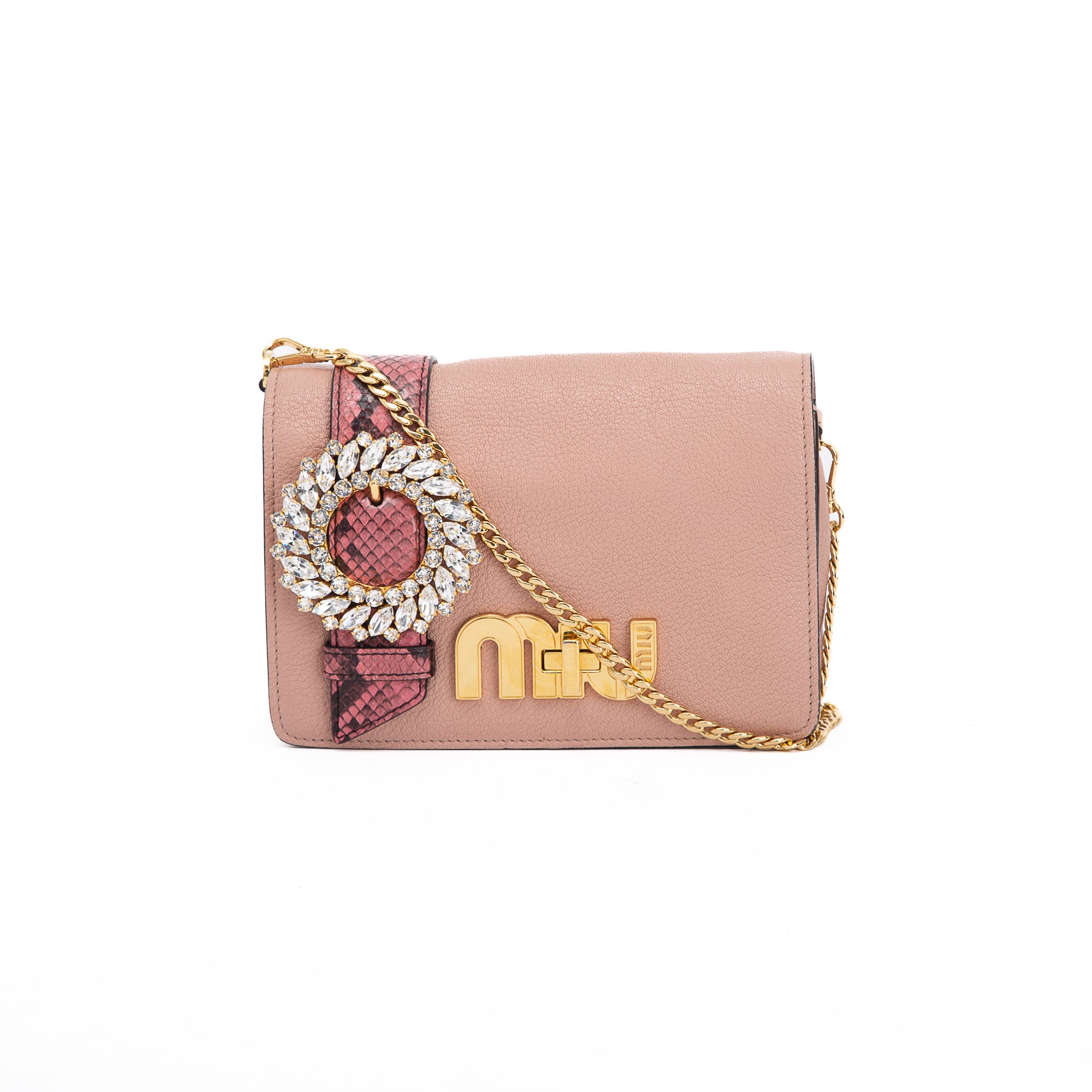 Miu Miu Python-Trim Crystal My Miu Shoulder Bag