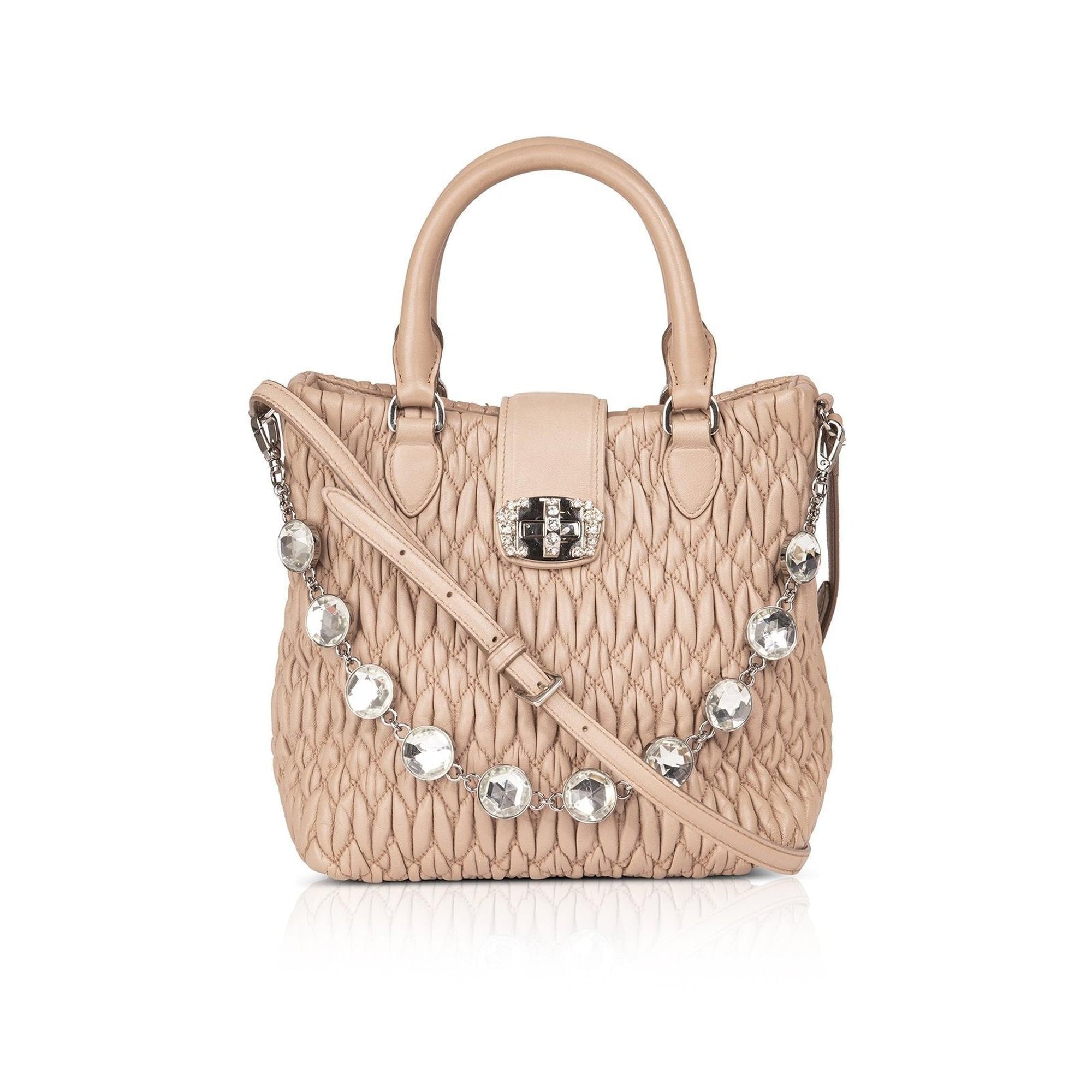 Miu Miu Small Nappa Crystal Matelasse Leather Tote
